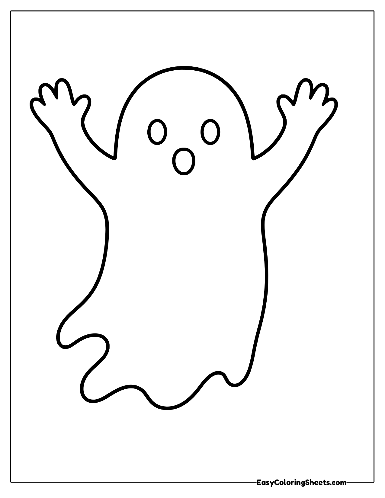 Outline of a friendly ghost raising both arms as if saying boo
