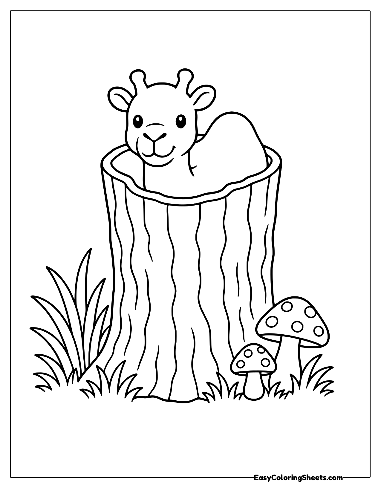 Camel peeking out of a hollow log