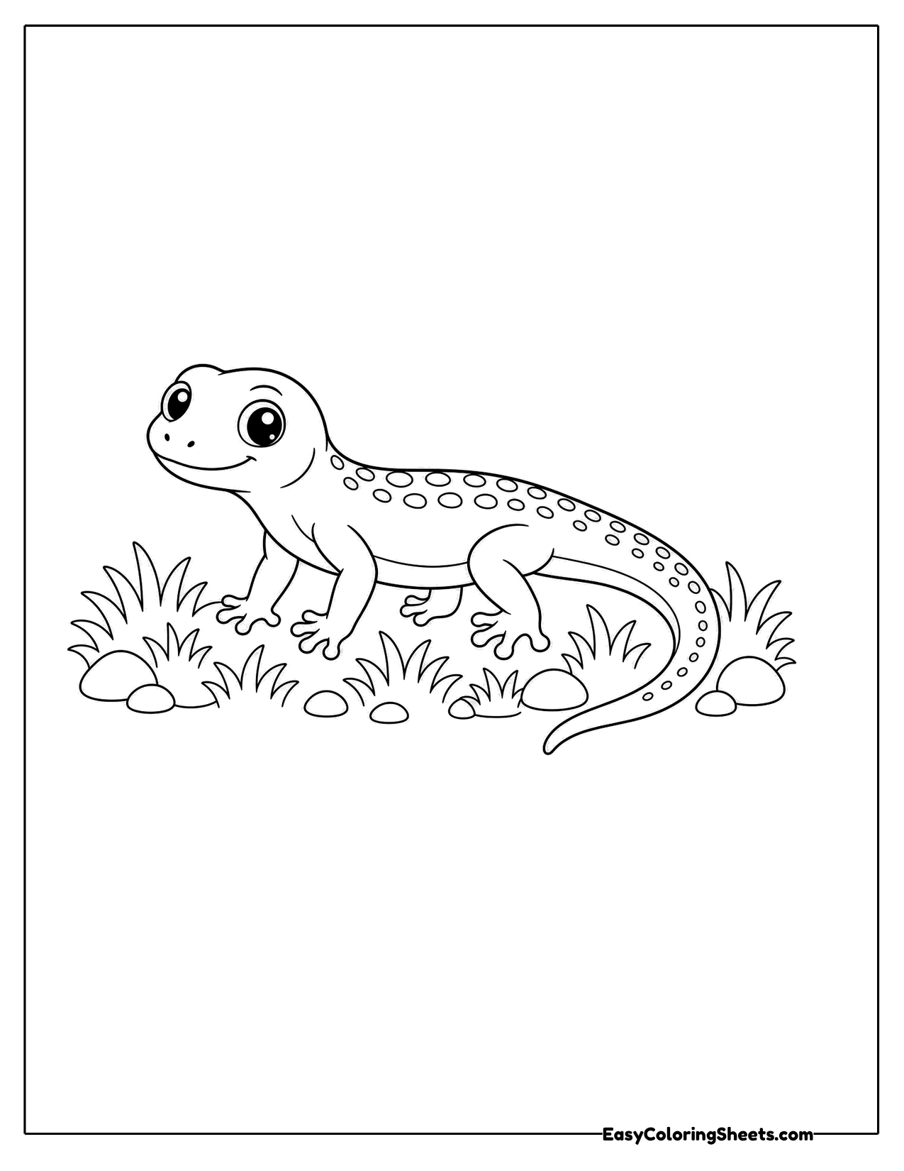 Lizard crawling through clumps of grass