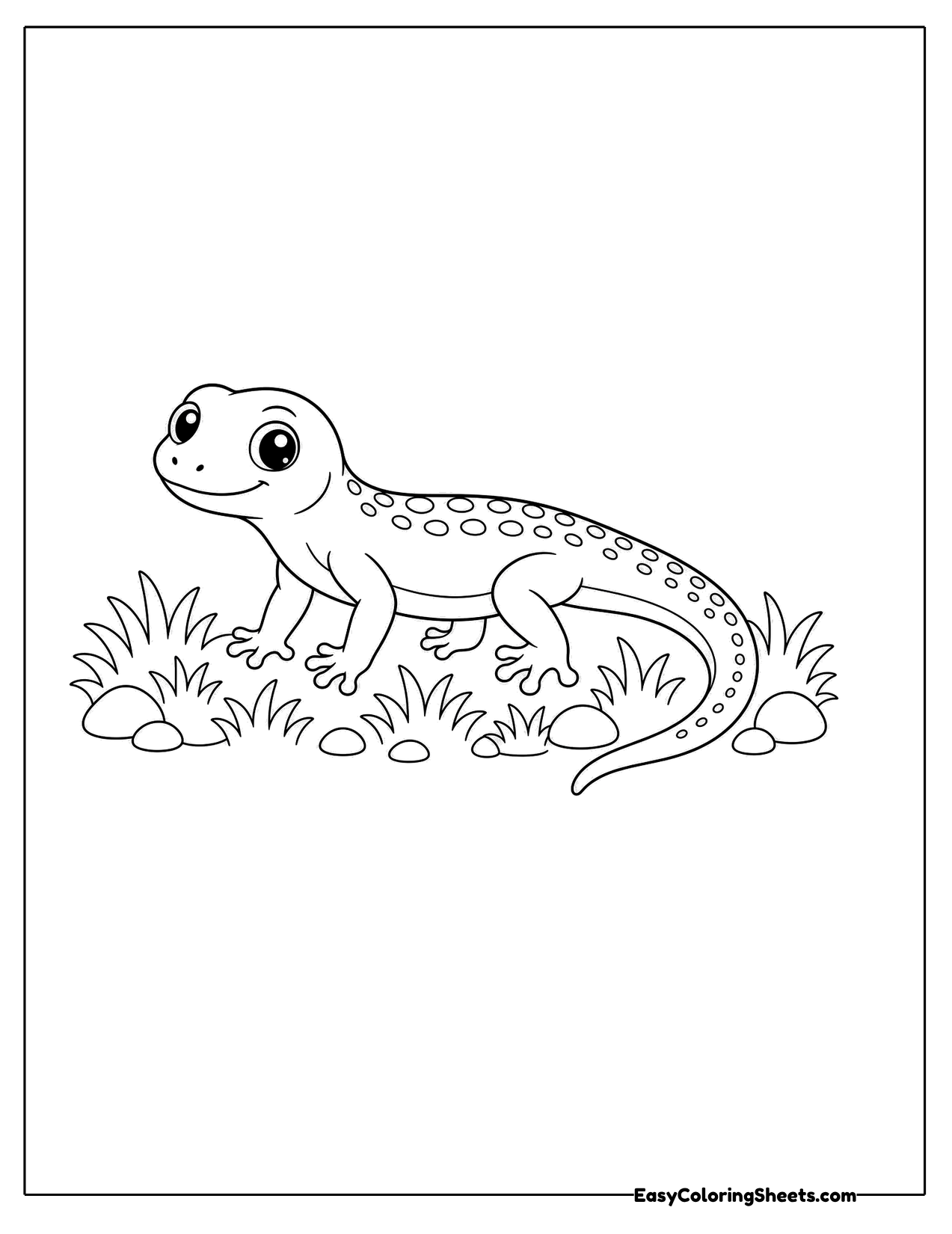 Lizard crawling through clumps of grass
