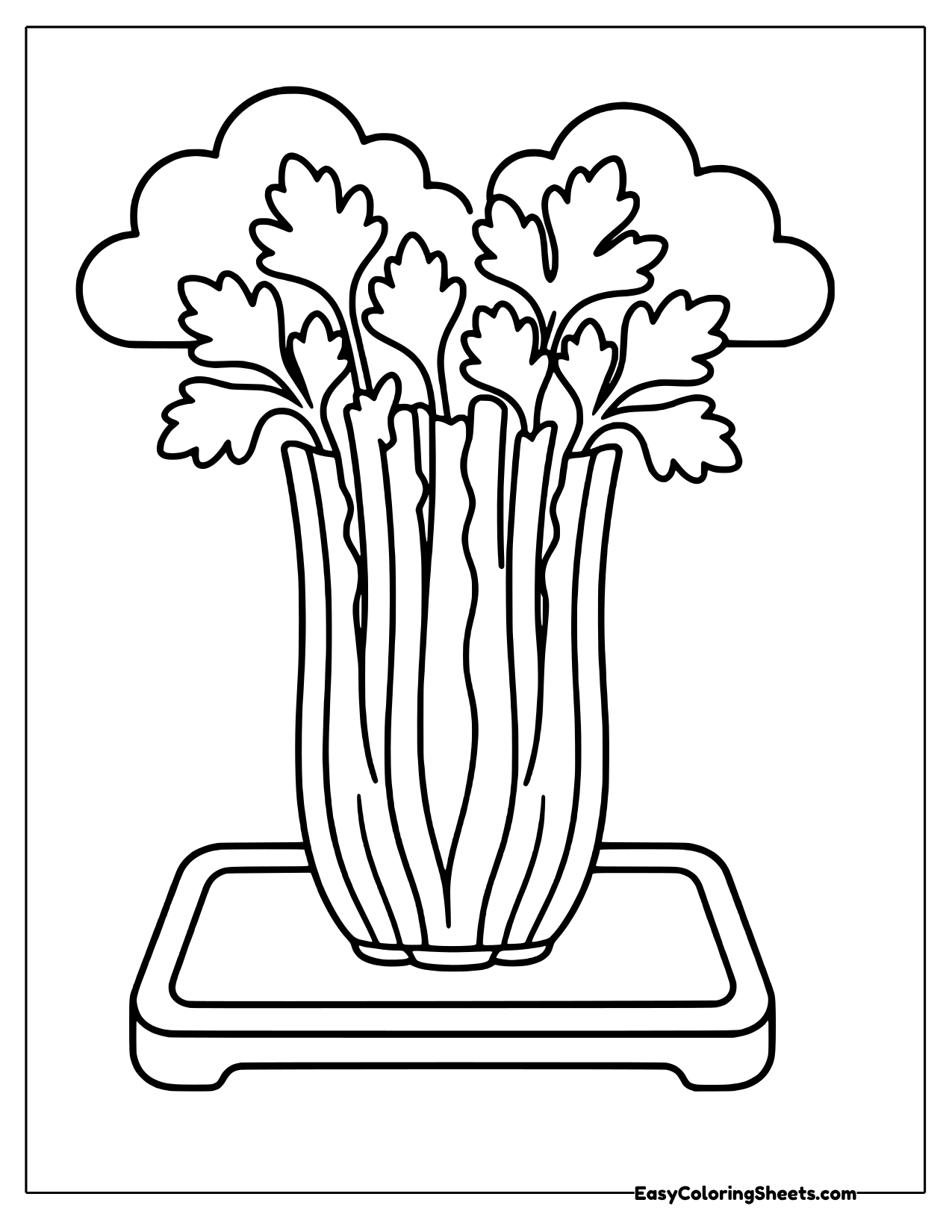 Upright celery sticks on a square tray