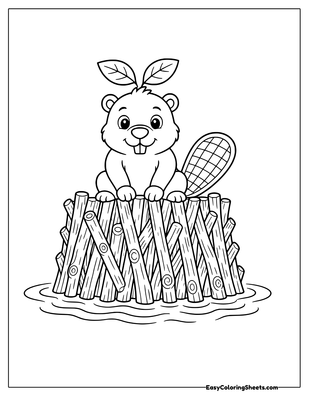 Beaver sitting on top of its stick dam