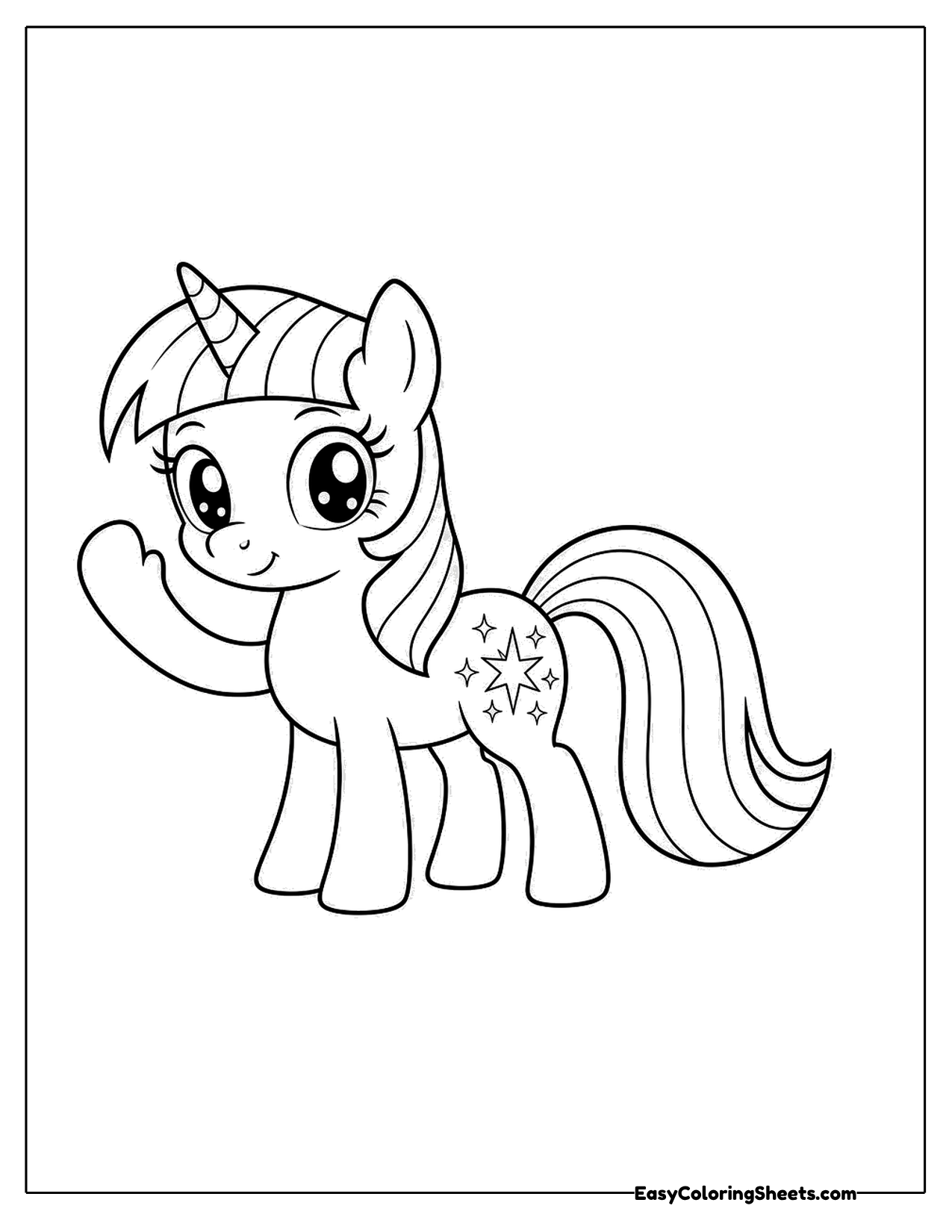 Pony with a horn and starry flank waving