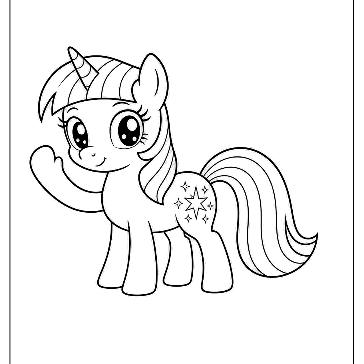 Pony with a horn and starry flank waving