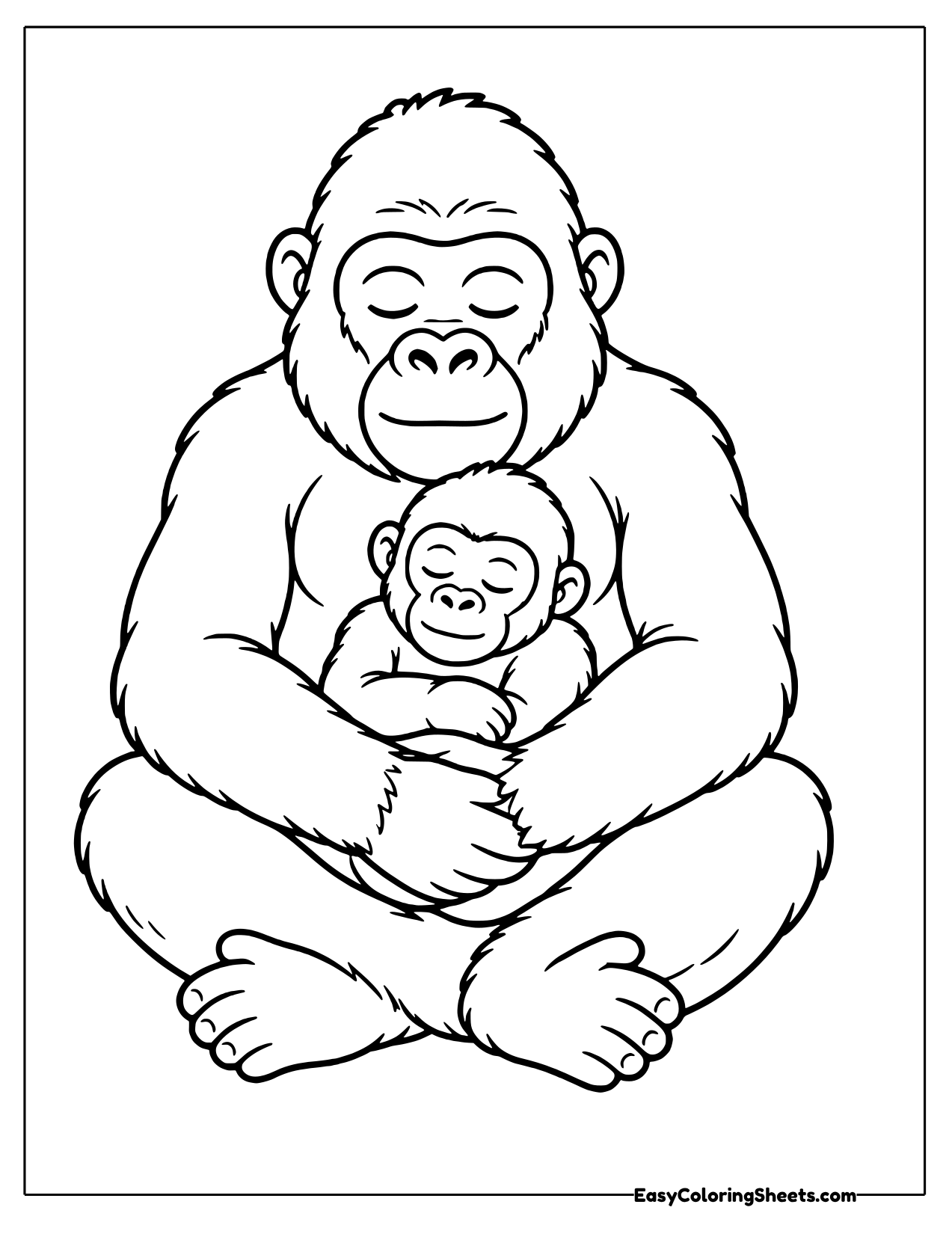 Mother gorilla holding a baby close in her arms
