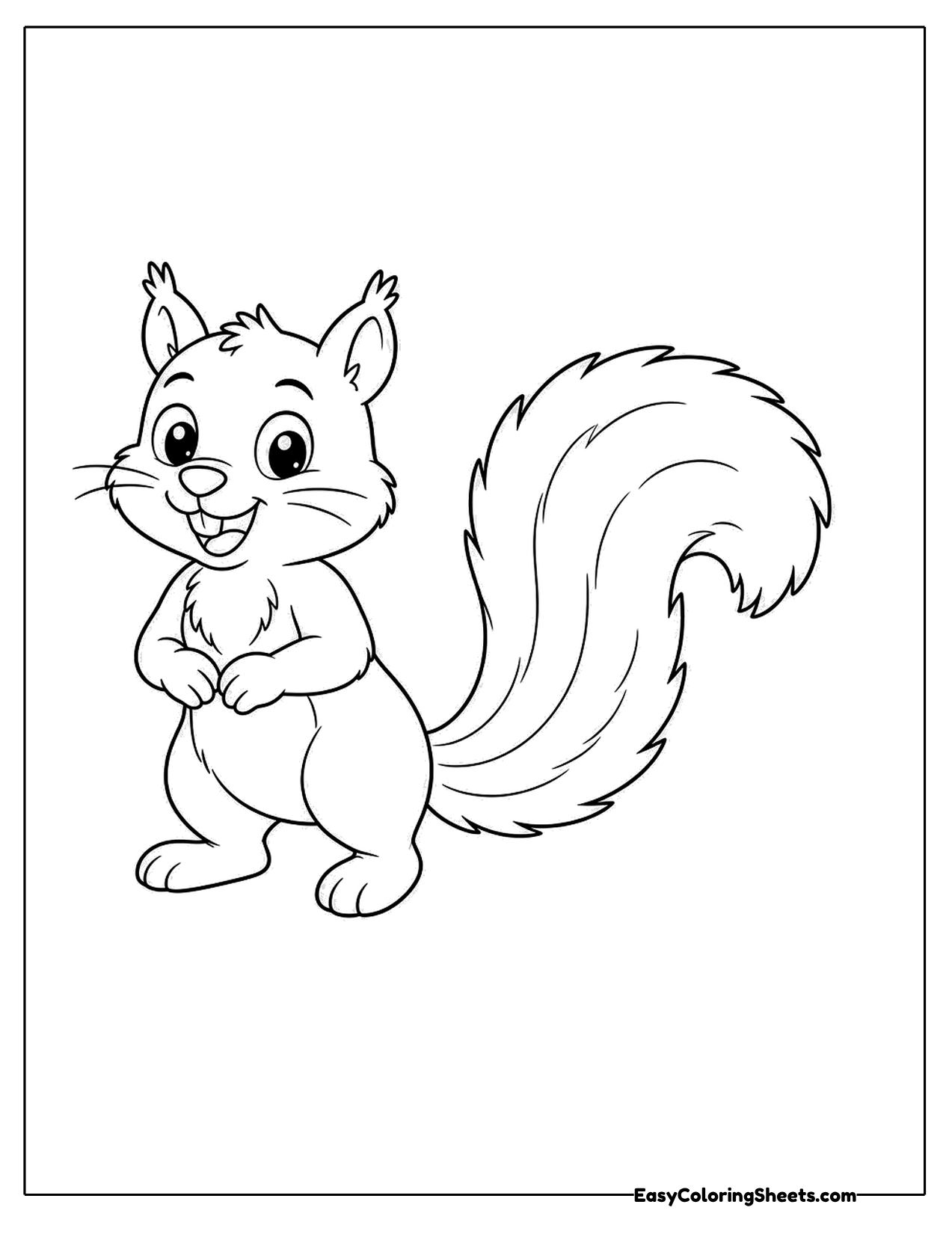 Cute squirrel standing with a tall striped tail