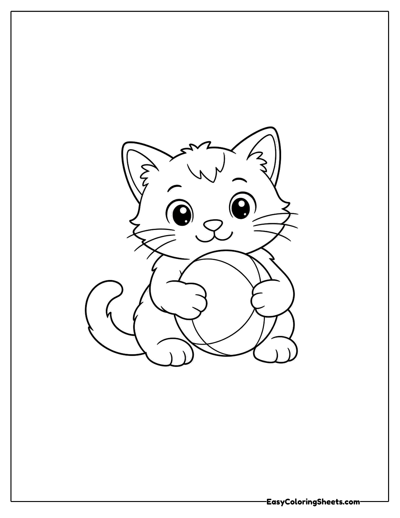 Cat Hugging Ball Coloring Sheet