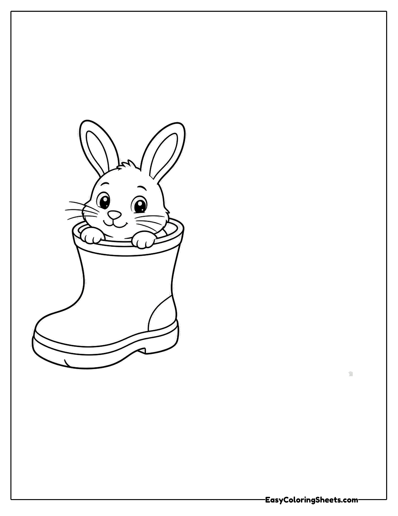 Bunny peeking out of the top of a rain boot