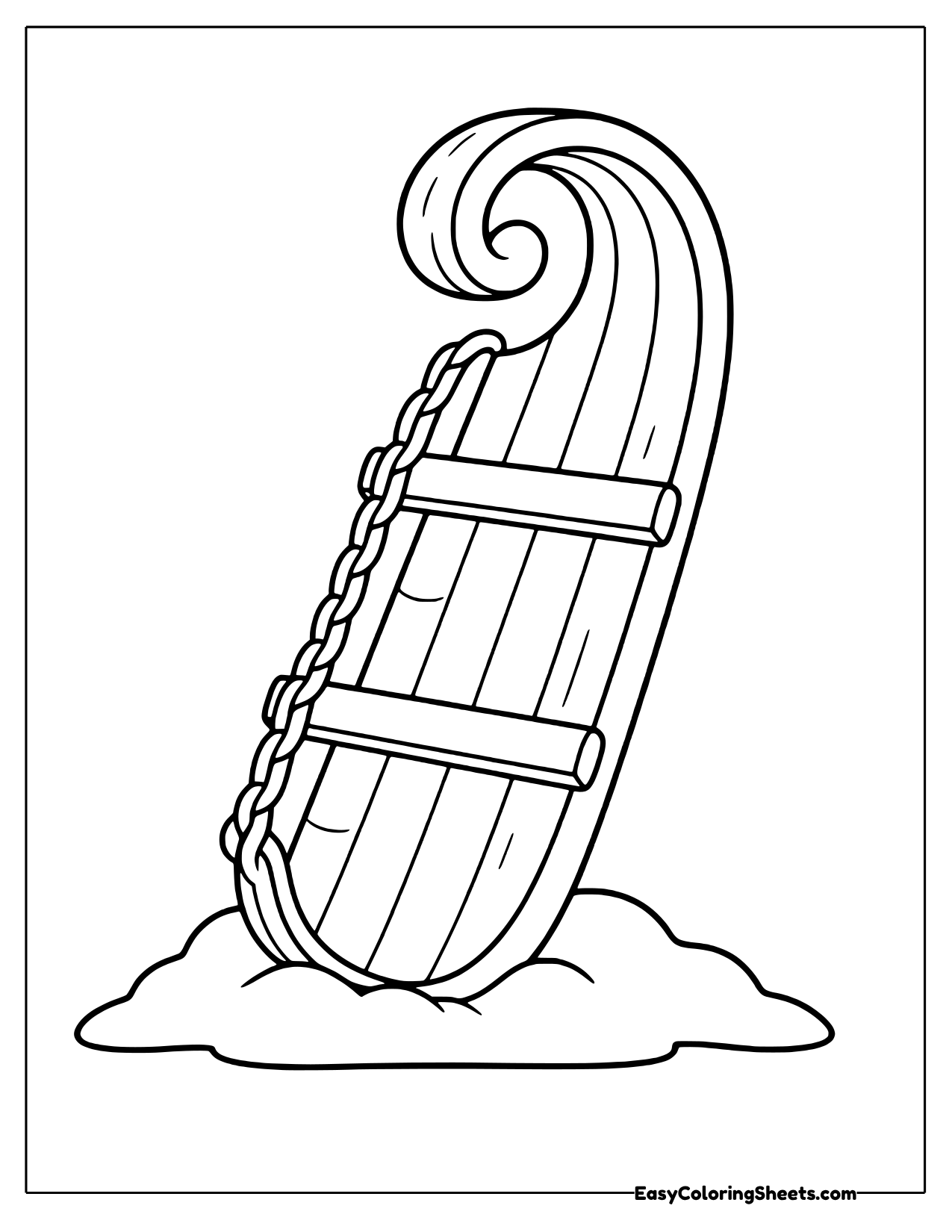 Toboggan with a curled front and a rope