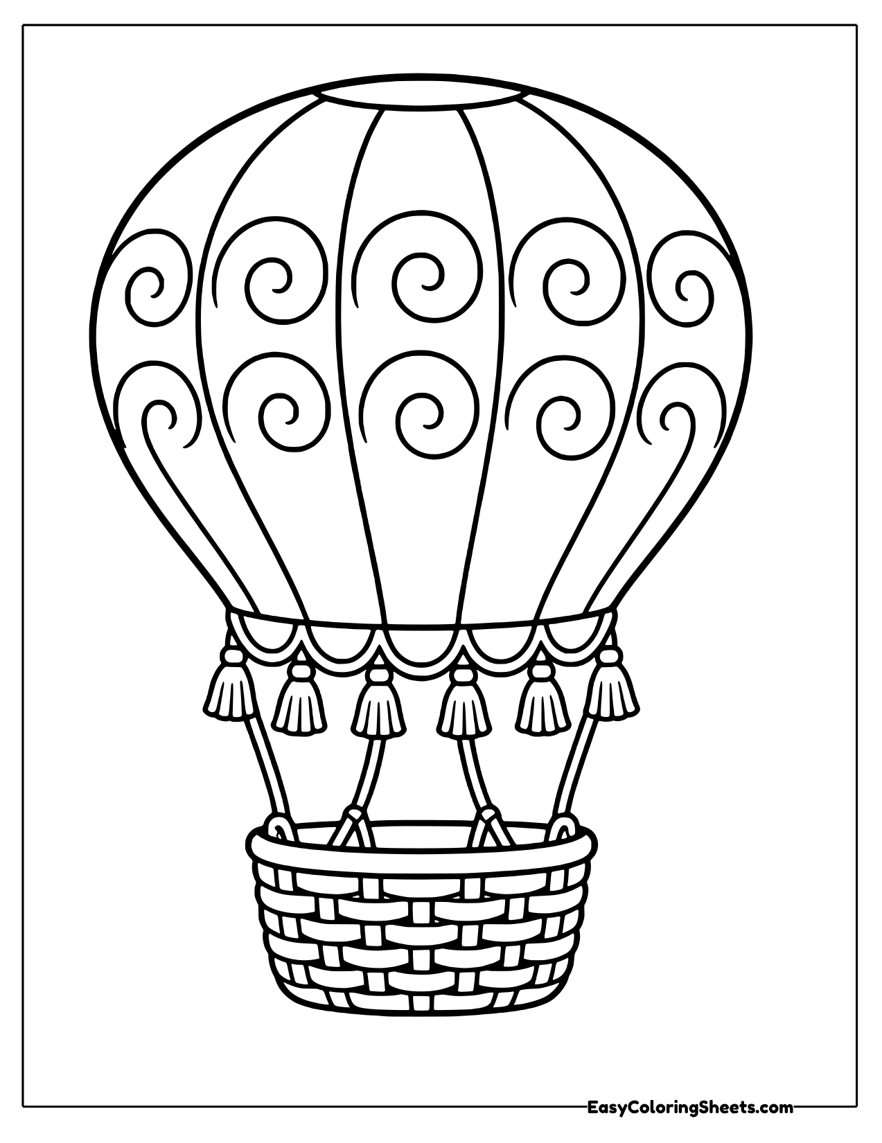Hot air balloon with swirls and tassels