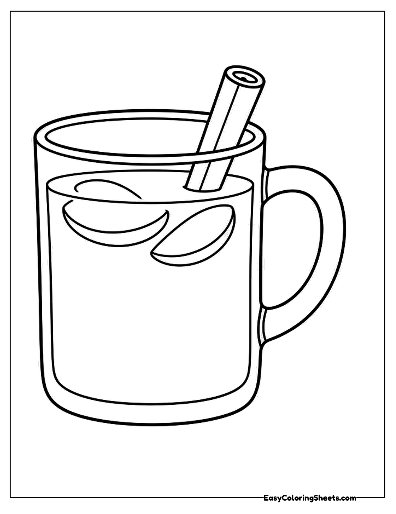 Glass mug of apple cider with apple slices and a cinnamon stick
