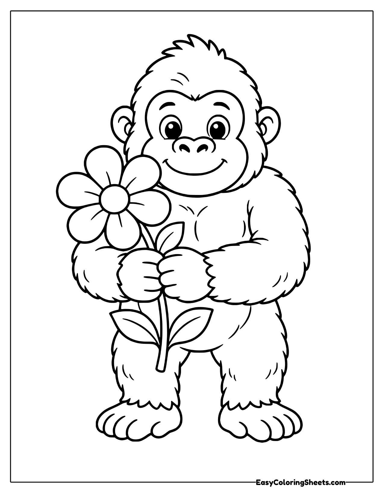 Gorilla standing and holding a single flower