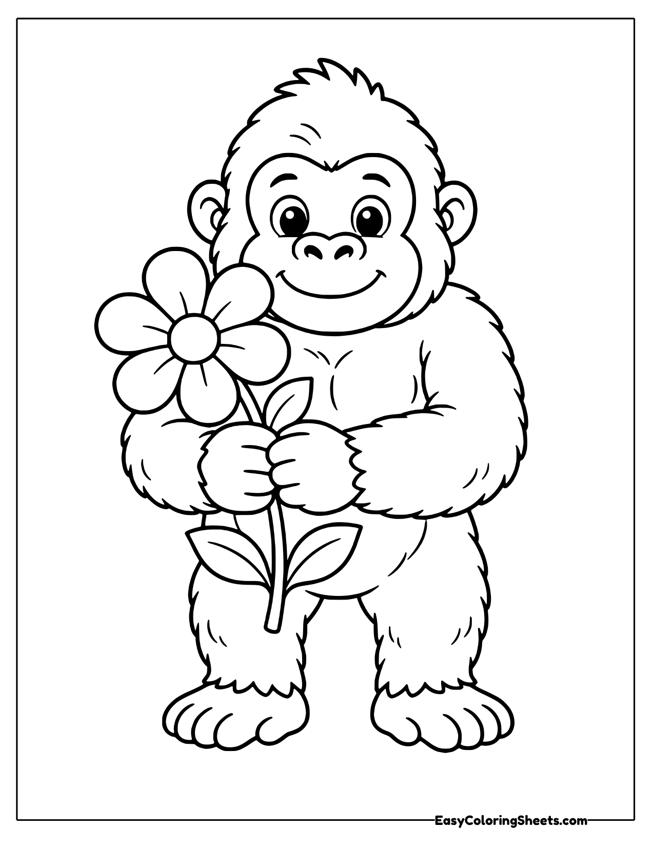 Gorilla standing and holding a single flower