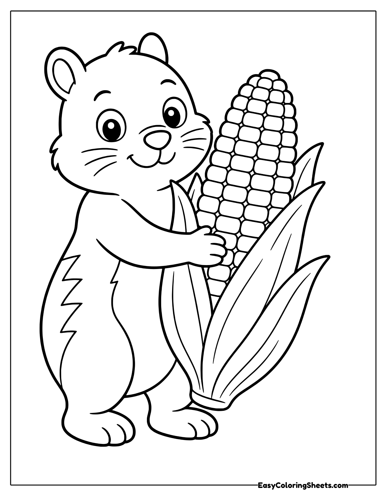 Cute chipmunk hugging a tall ear of corn