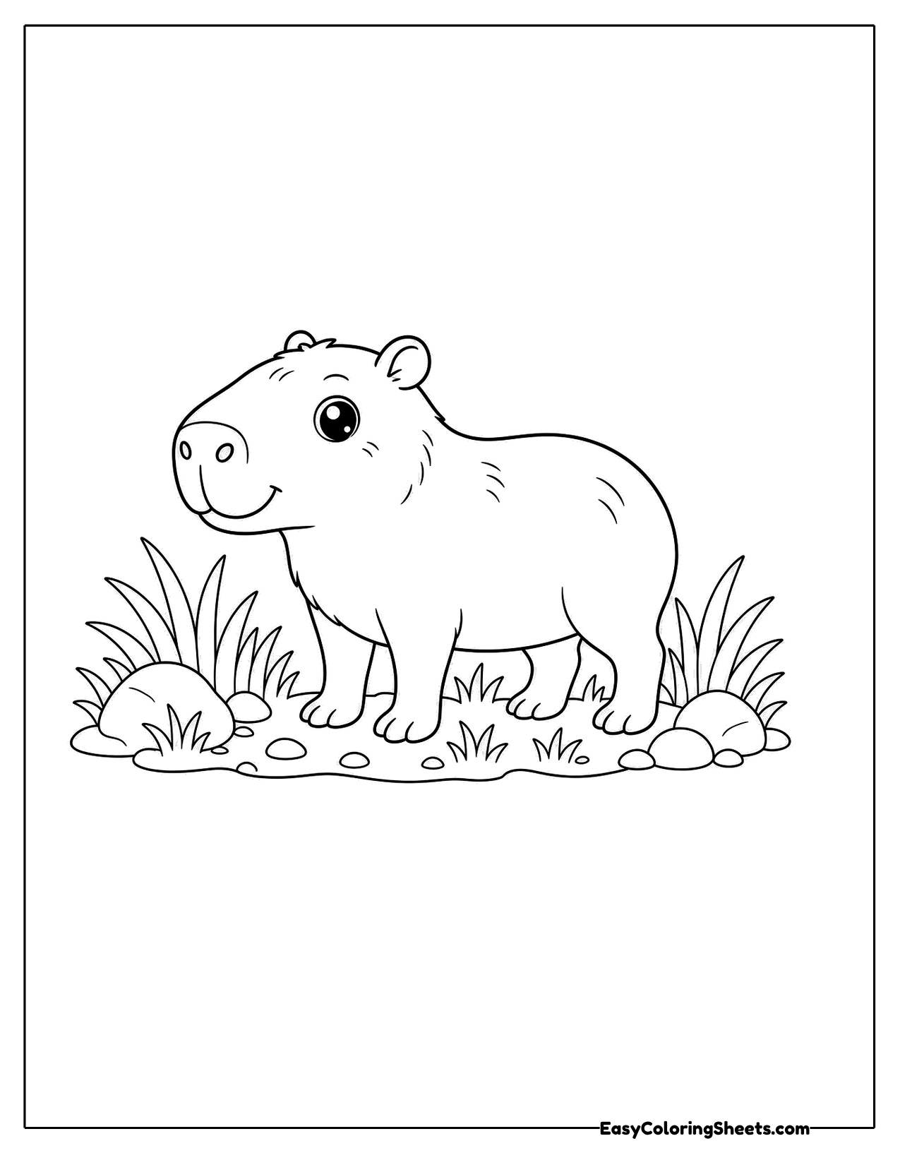 Capybara walking through the grass
