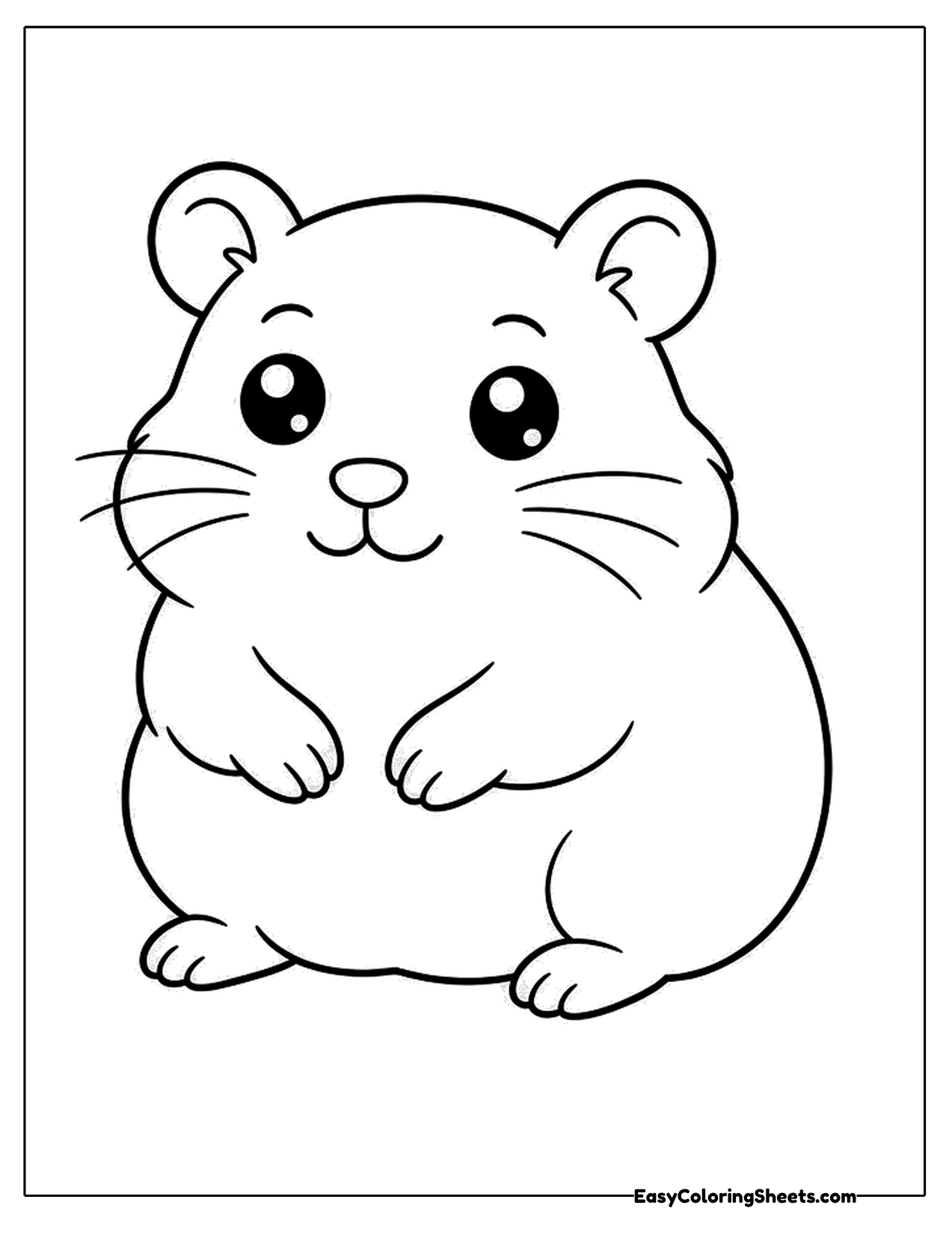 Chubby hamster sitting with paws together and big eyes