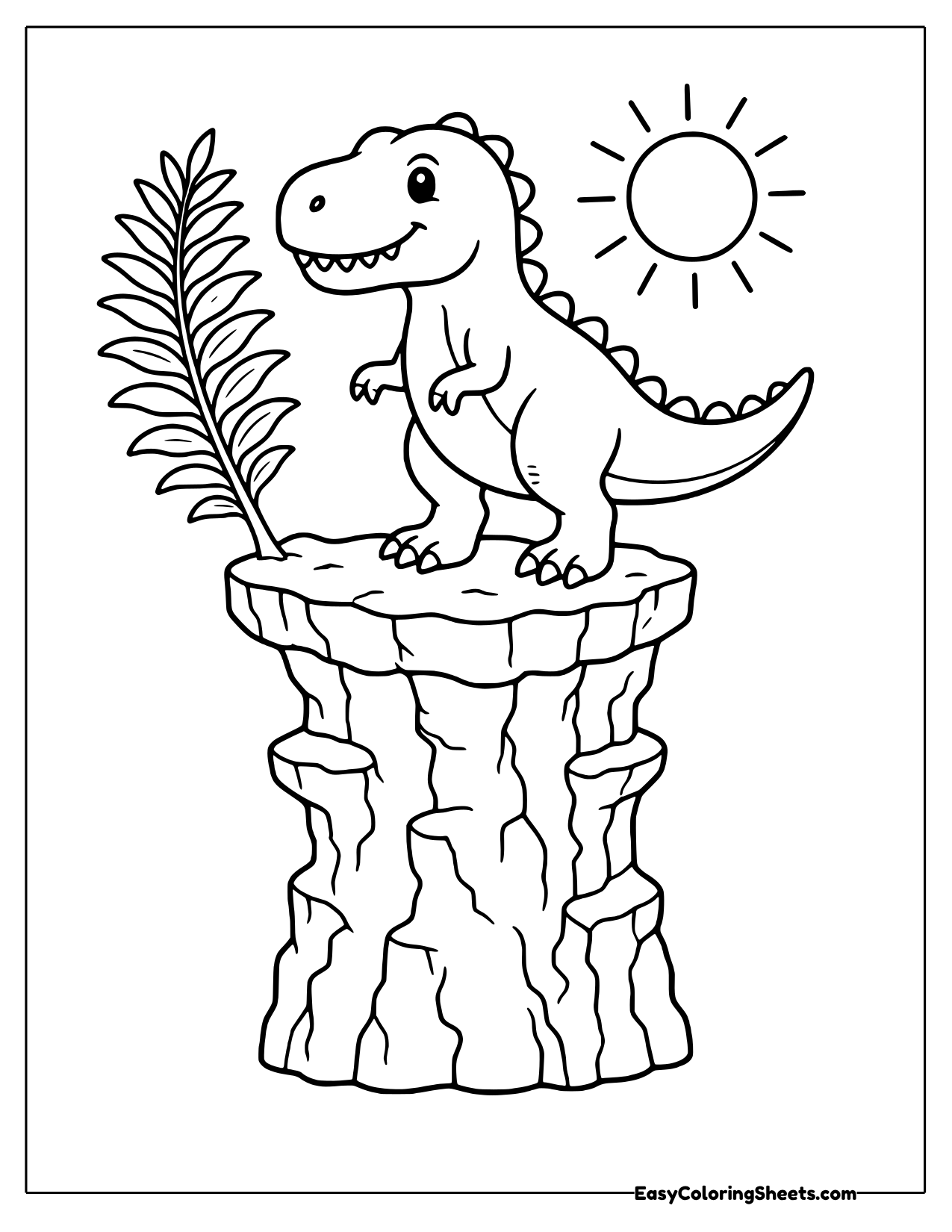 T rex standing on a rock pillar