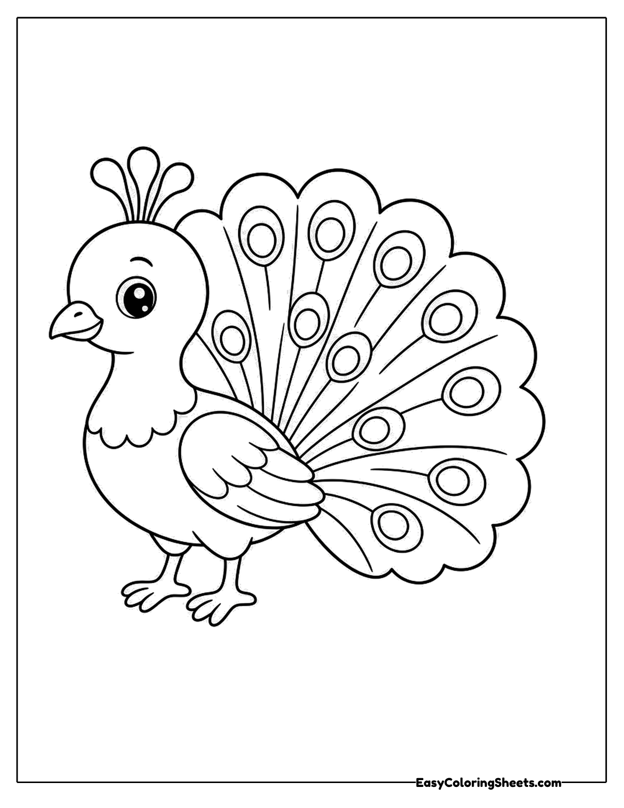 Cartoon peacock with a fanned tail