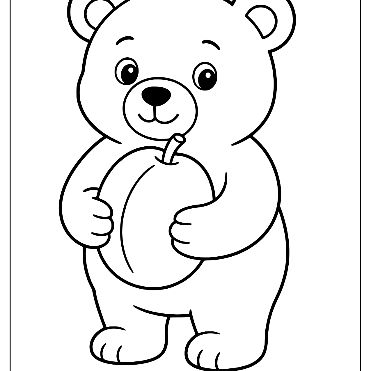 Bear cub hugging a round plum with a stem