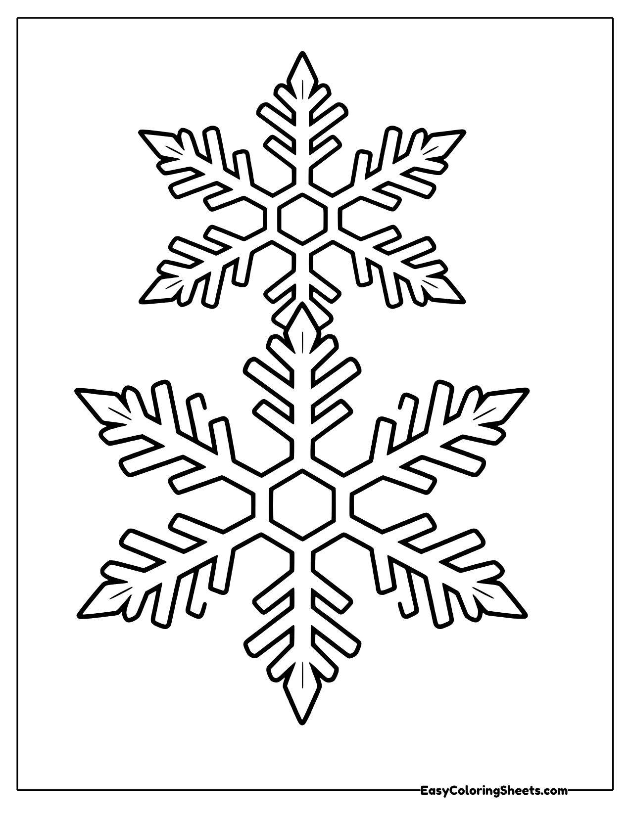 Two fern-like crystal snowflakes stacked vertically