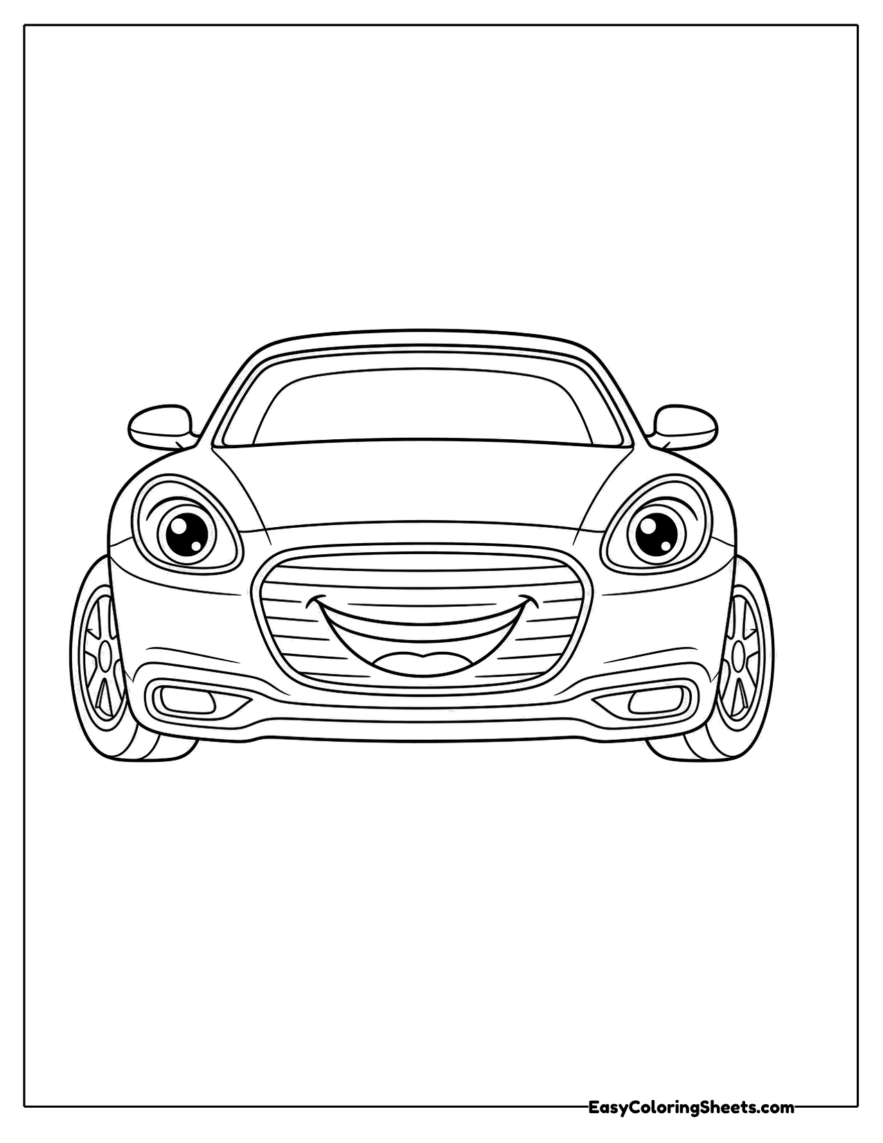 Smiling sports car character with big eyes on its windshield