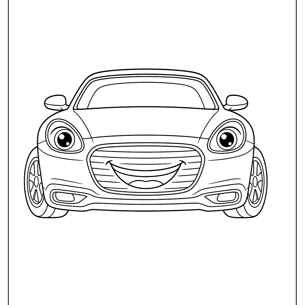 Smiling sports car character with big eyes on its windshield