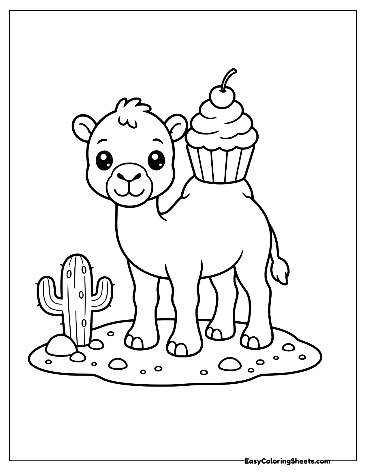 Camel carrying a cupcake on its hump