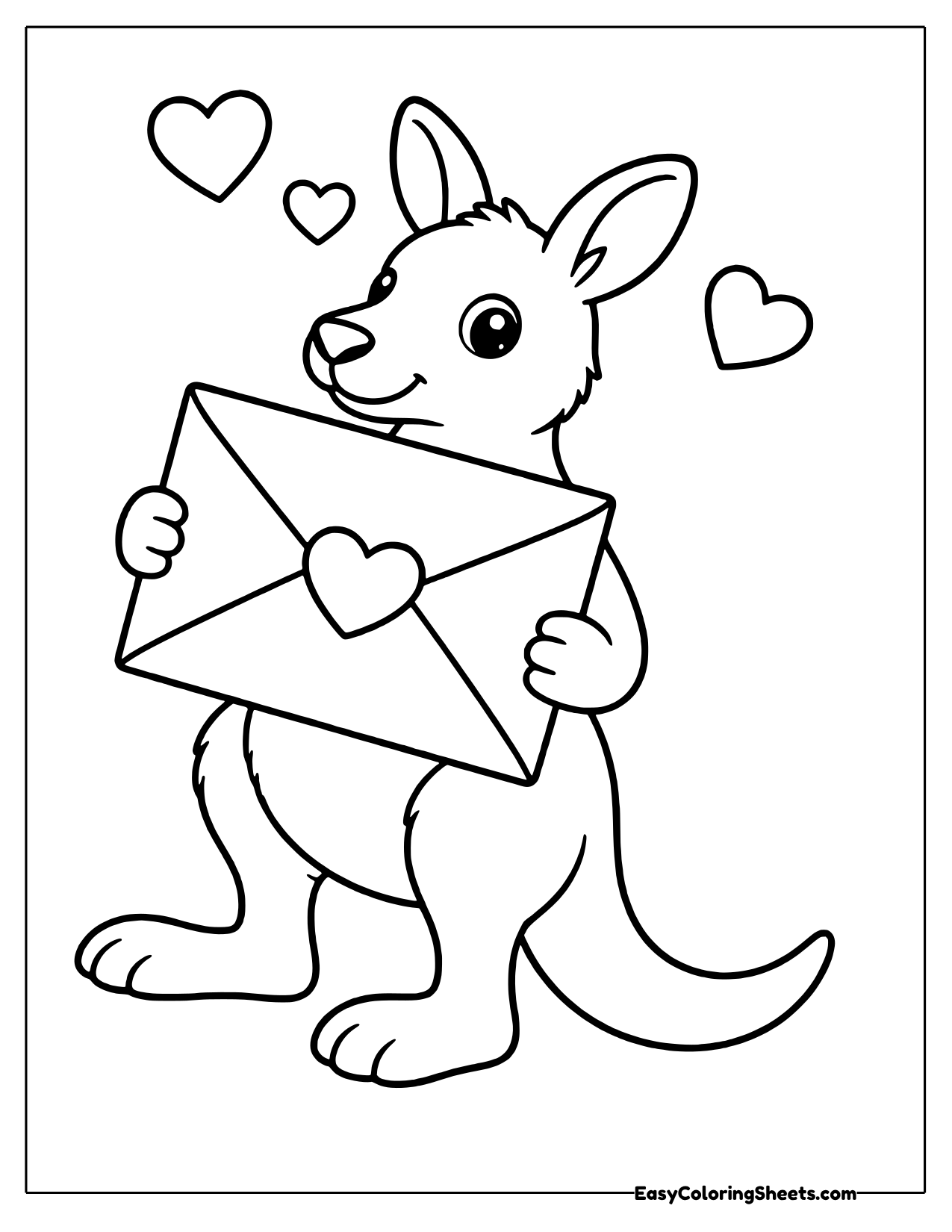 Friendly kangaroo holding a heart-sealed envelope