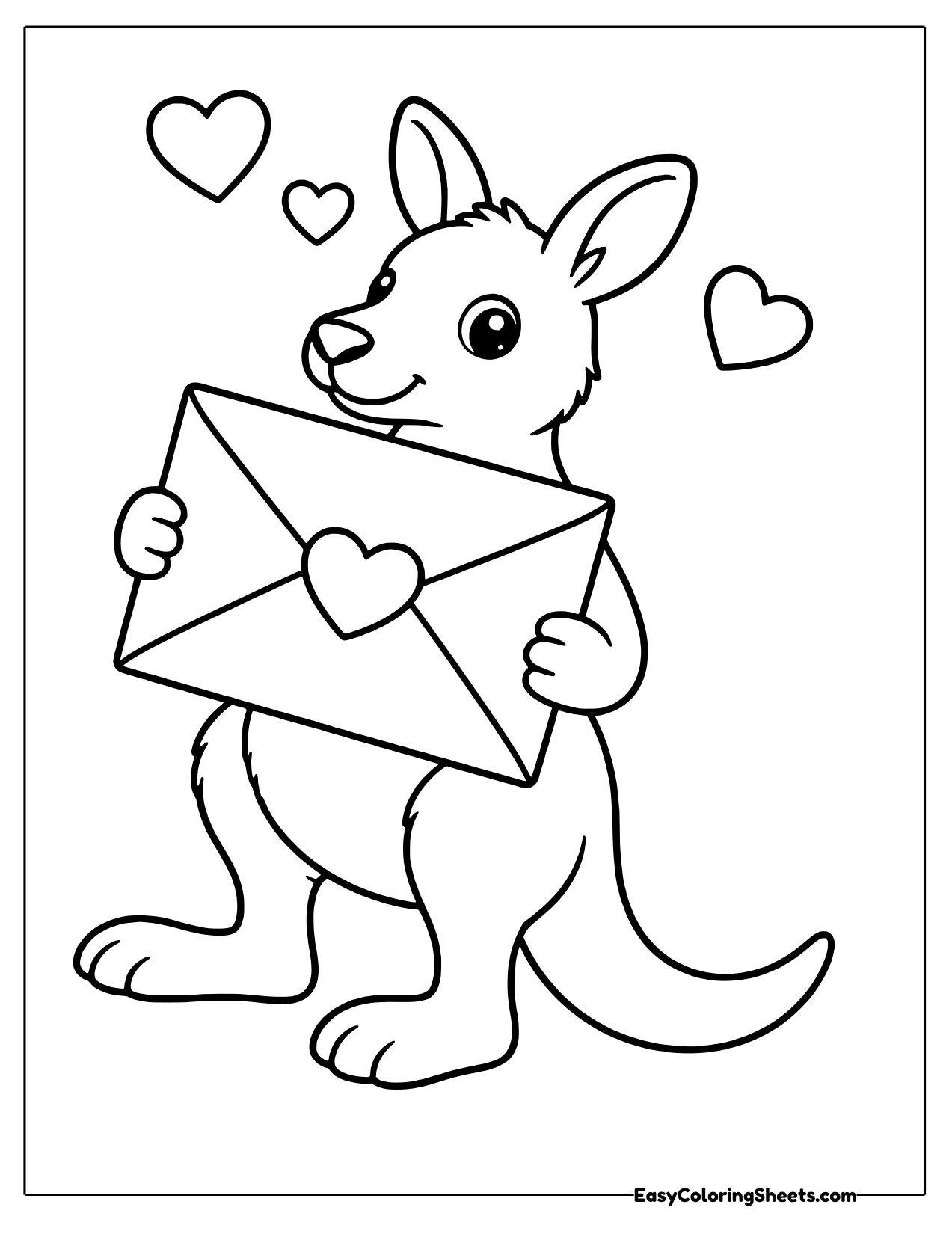 Friendly kangaroo holding a heart-sealed envelope