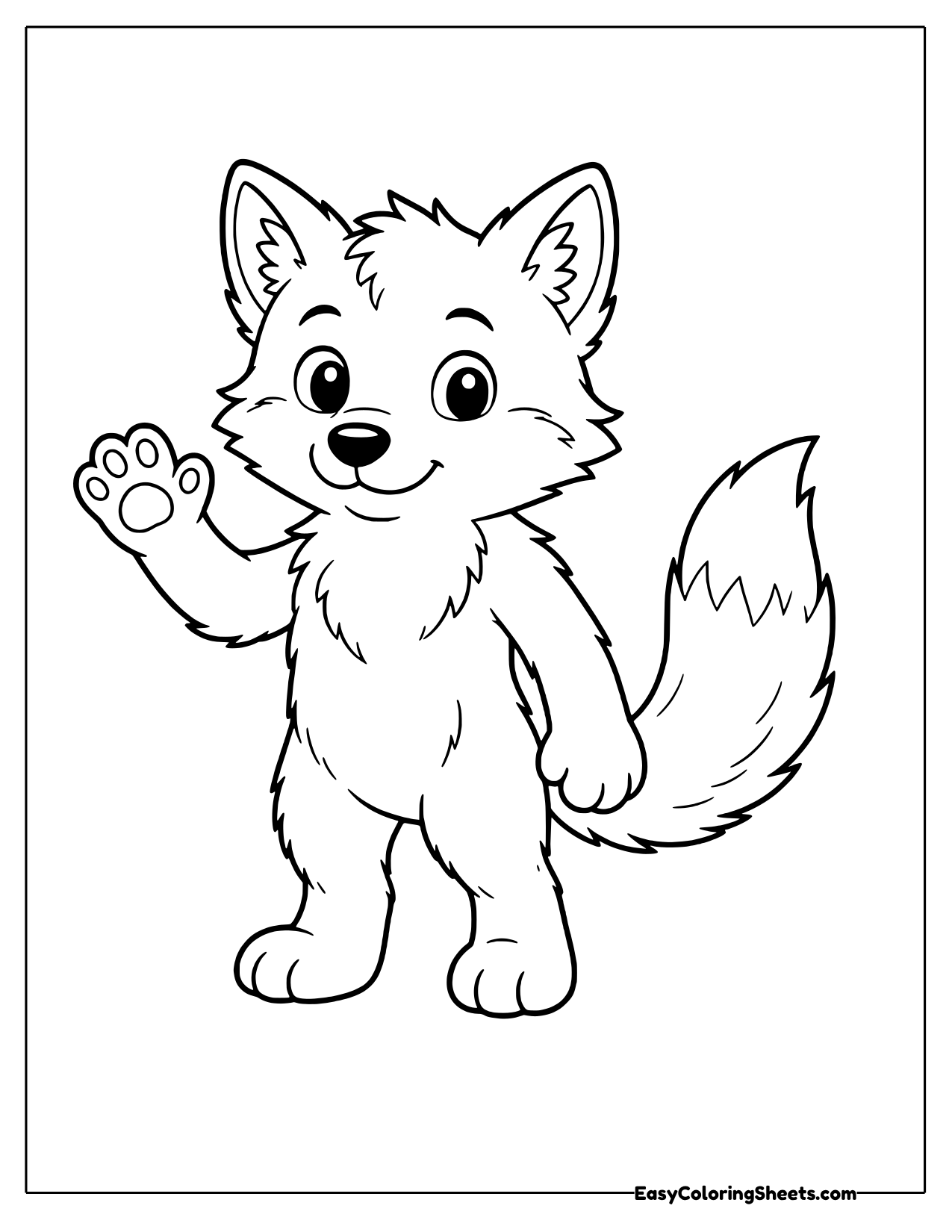 Wolf cub standing and waving