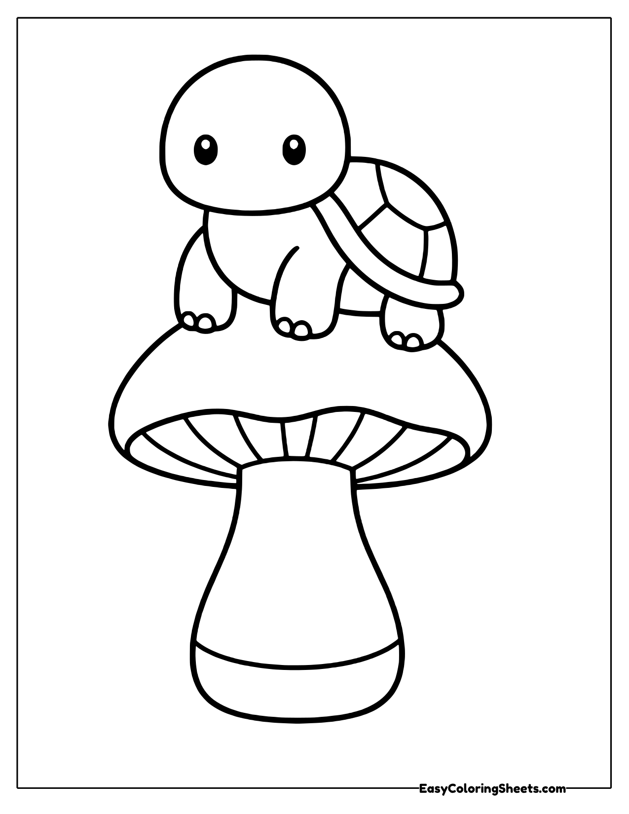 Turtle perched on a mushroom
