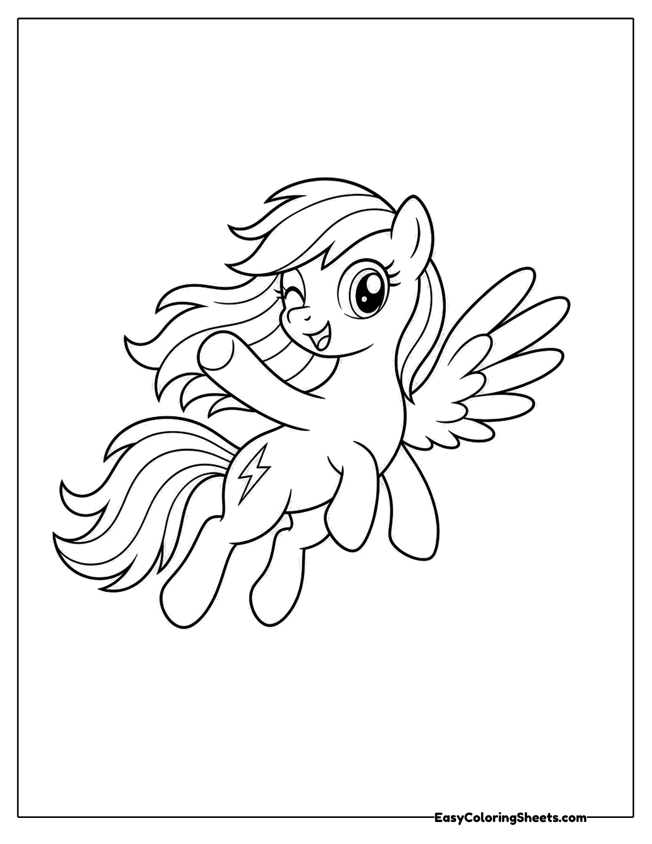 Pegasus pony with a wild mane flying