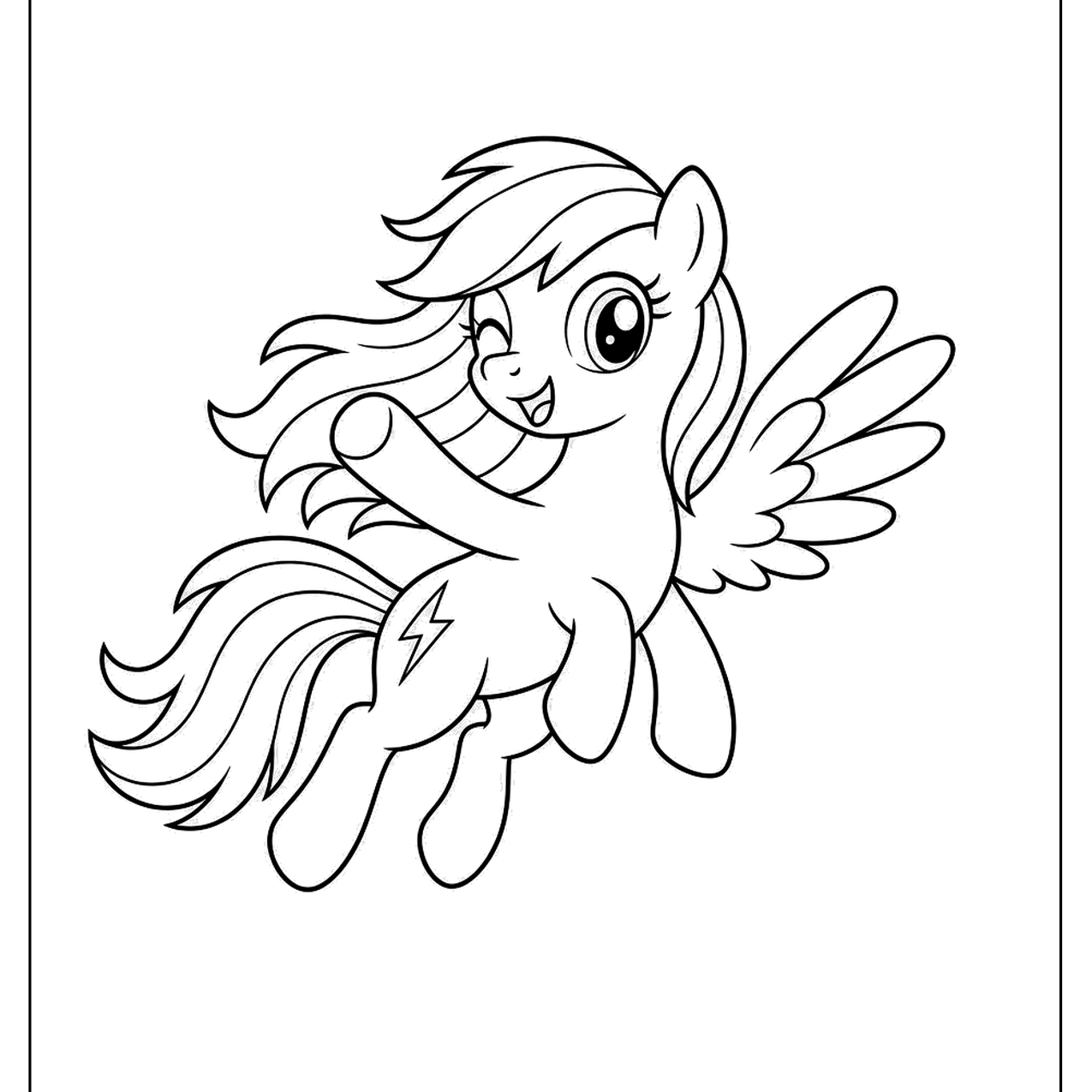 Pegasus pony with a wild mane flying