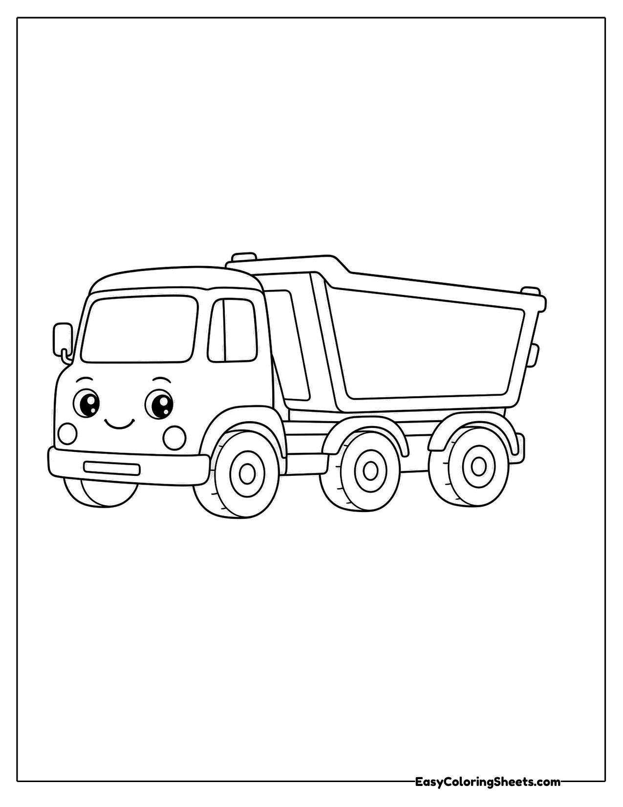 Cute dump truck character with a face