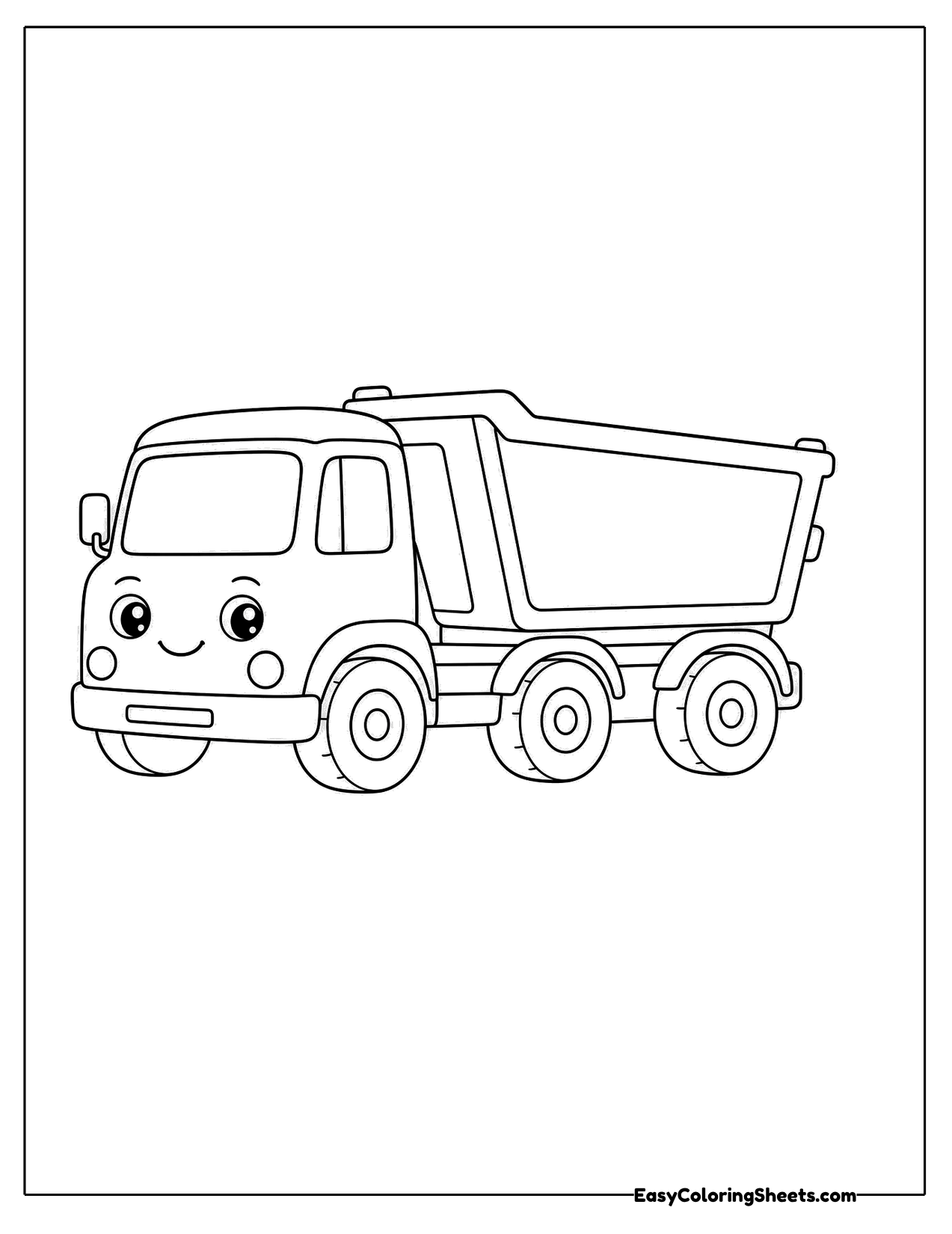 Cute dump truck character with a face