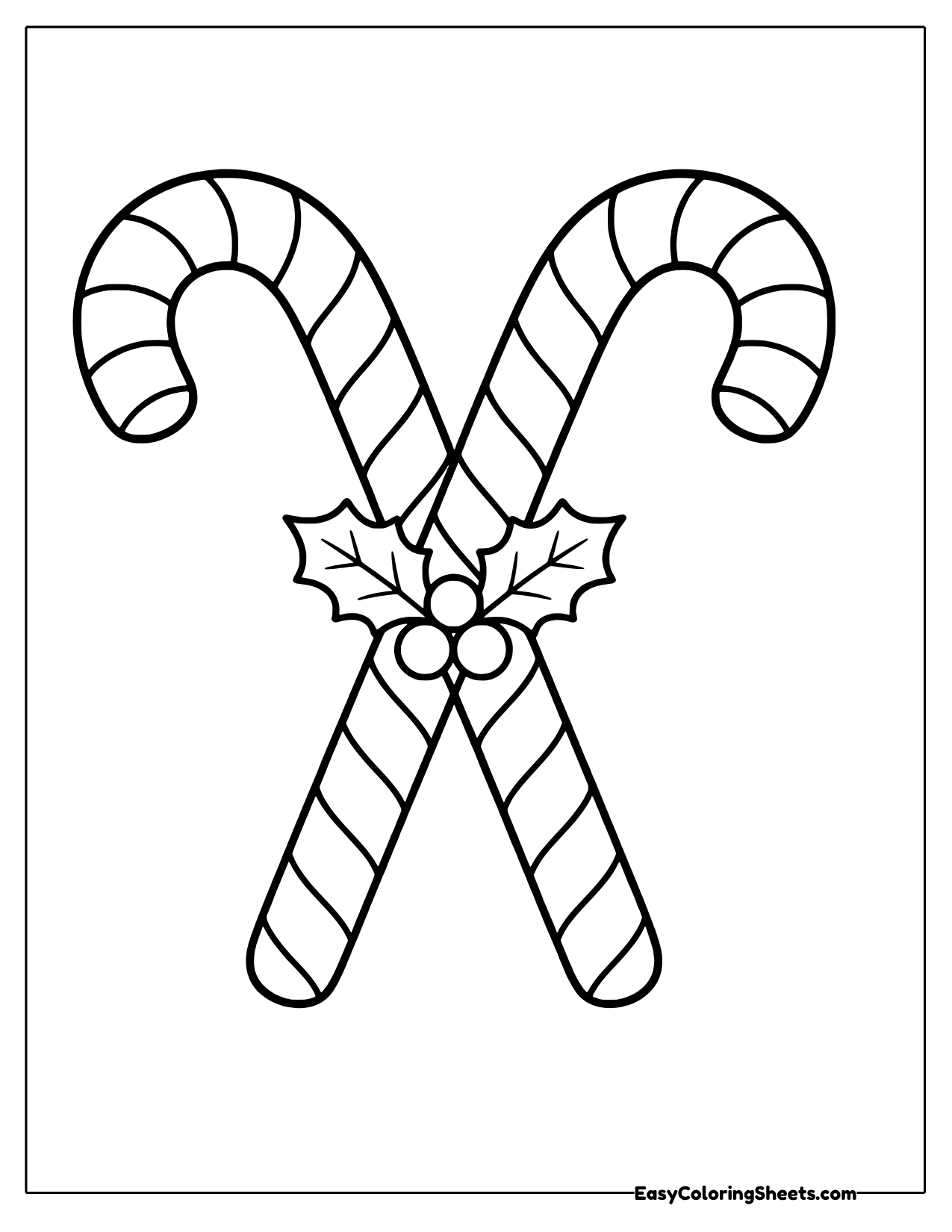 Crossed candy canes with holly at the center