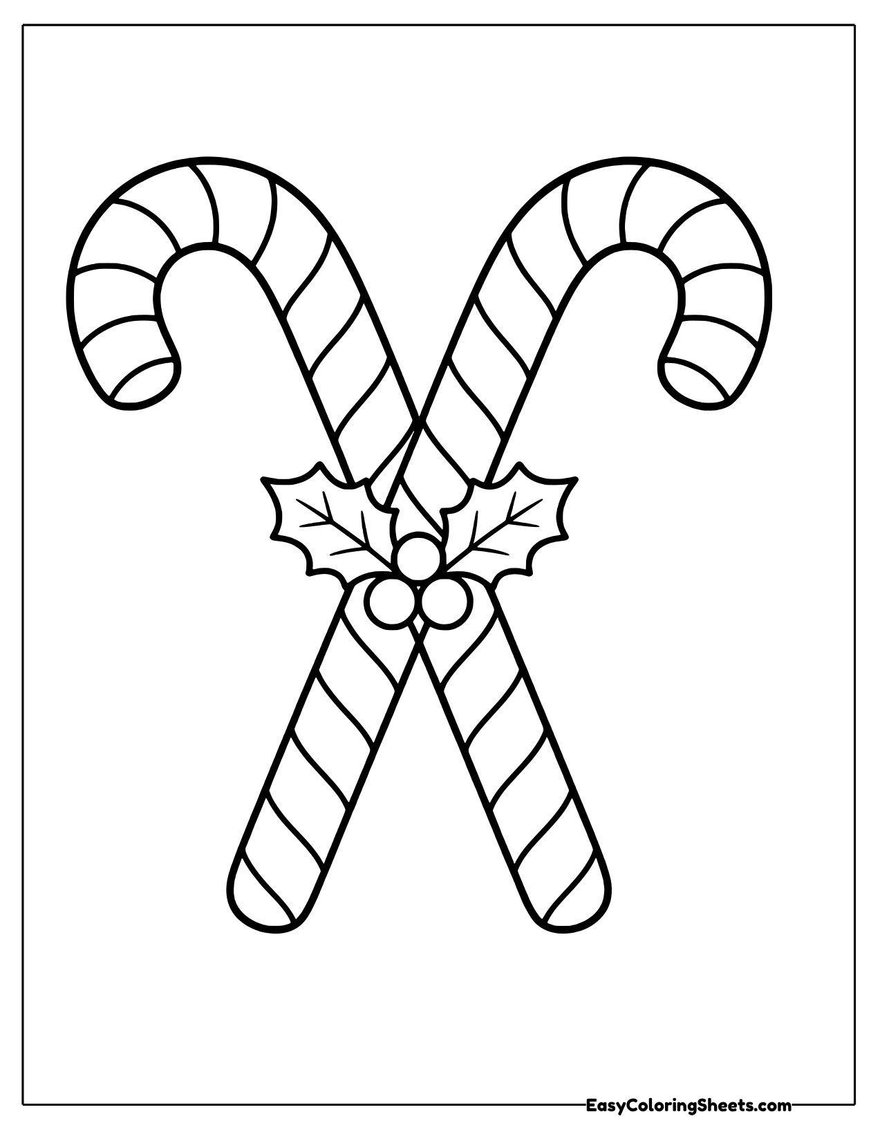 Crossed candy canes with holly at the center