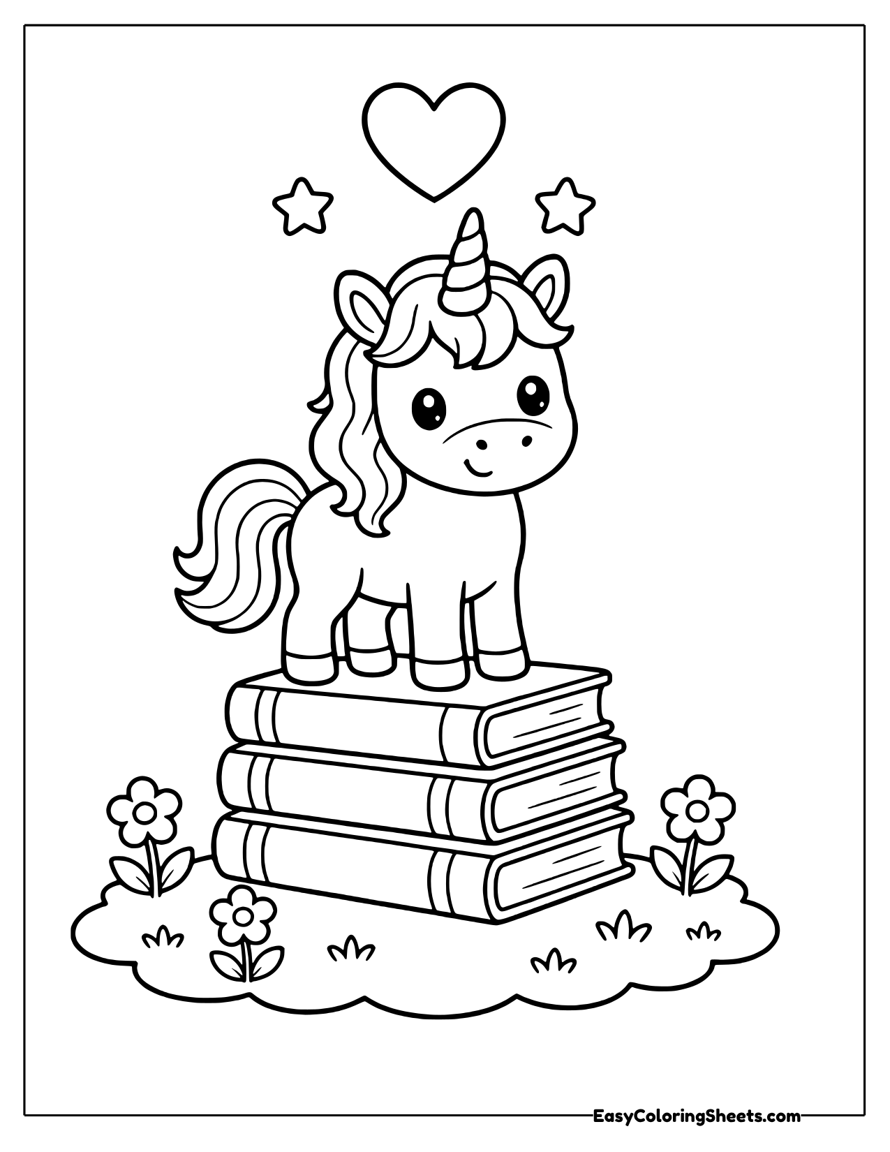 Unicorn standing on a stack of books
