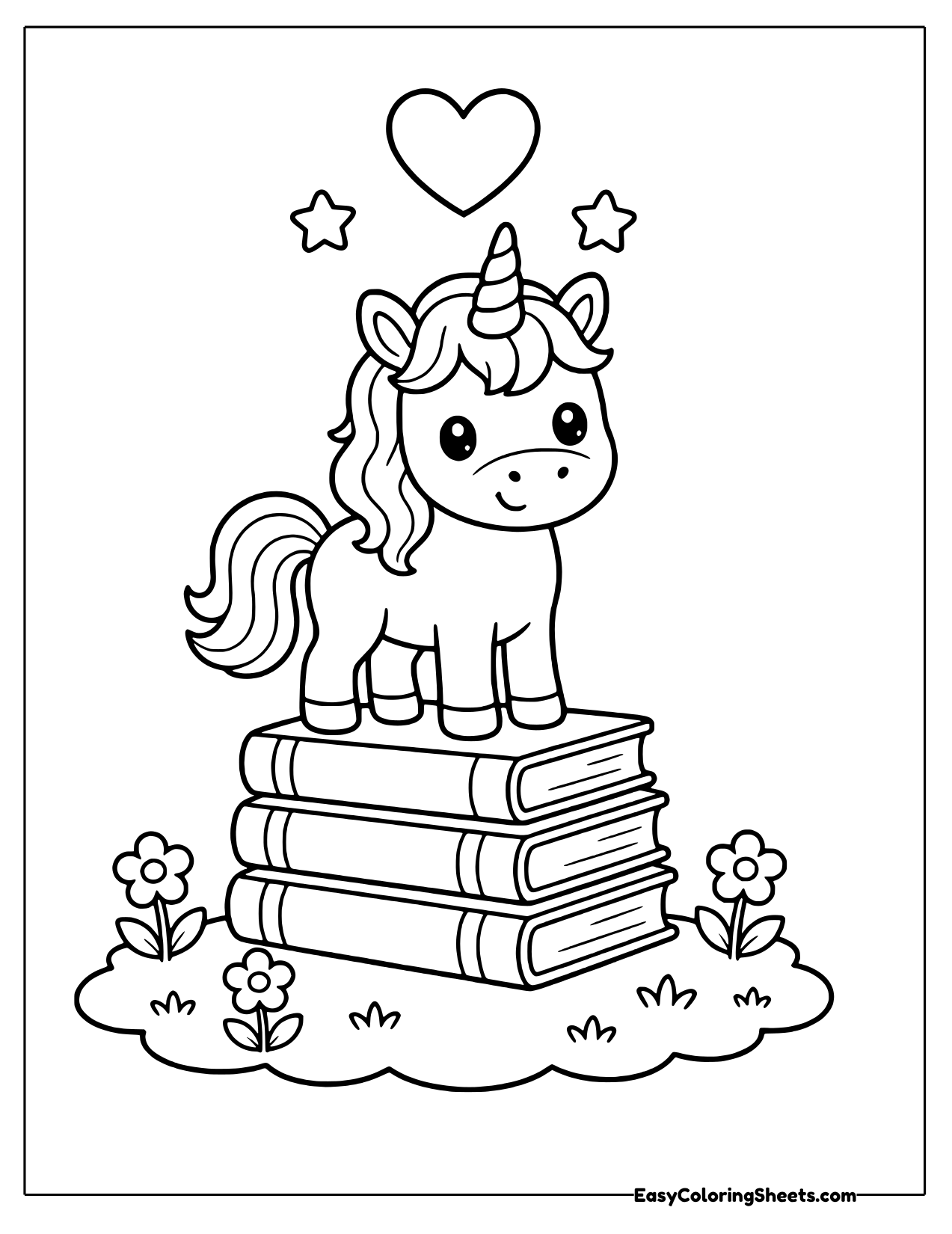 Unicorn standing on a stack of books
