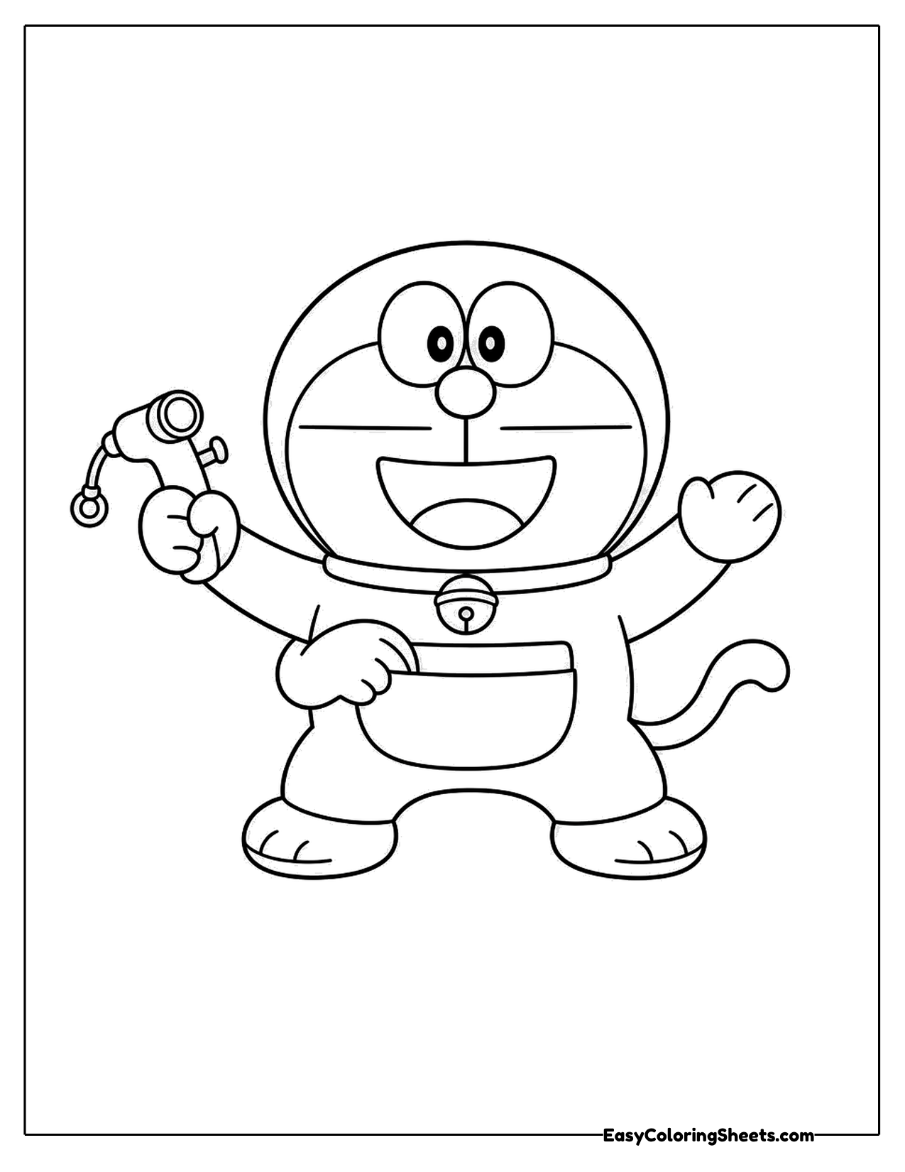 Robot cat holding a gadget
