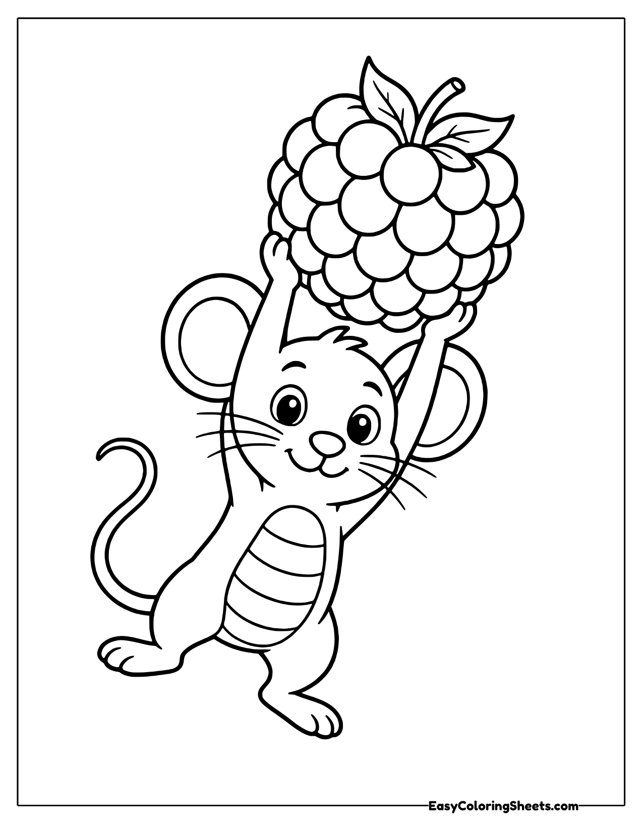 Strong little mouse lifting a giant raspberry above its head