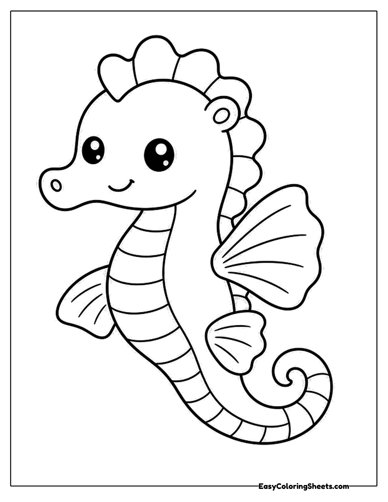 Cartoon seahorse with a ridged crest and a happy smile