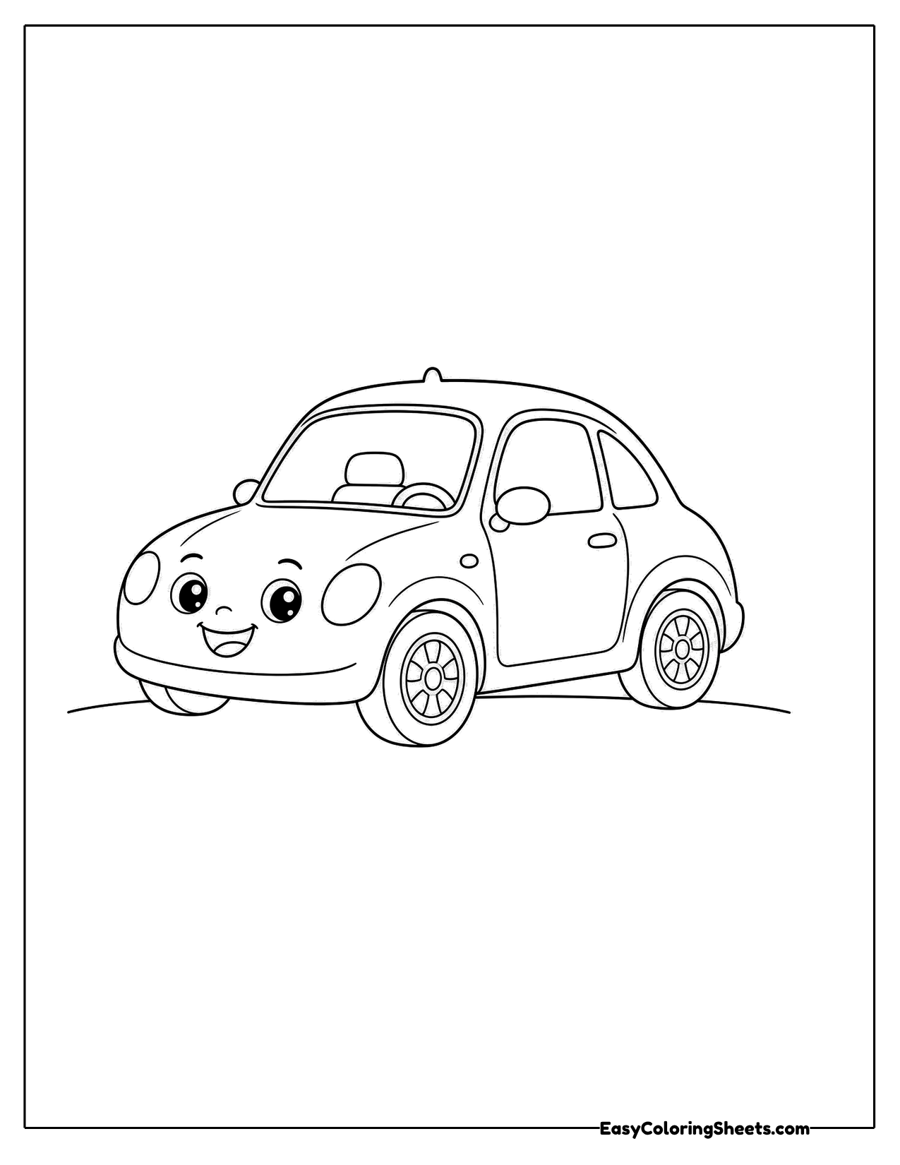 Compact car driving on a simple road line
