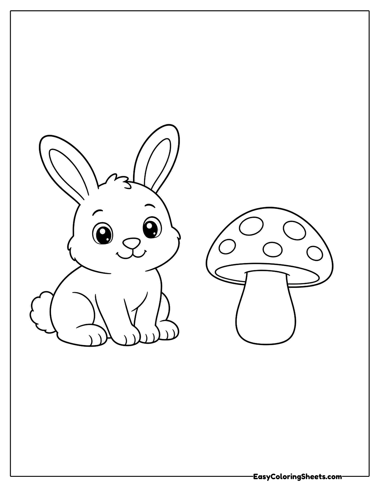 Bunny sitting next to a large mushroom