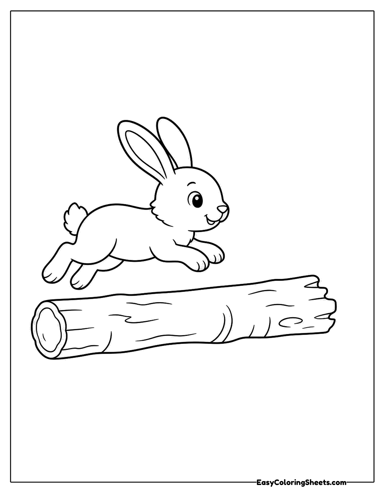 Rabbit jumping over a fallen log