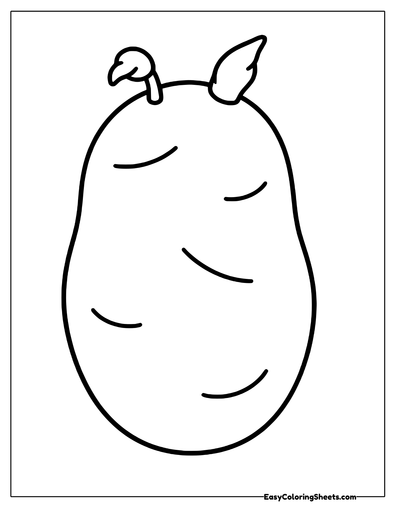 Tall lumpy potato with two small green sprouts curling from the top