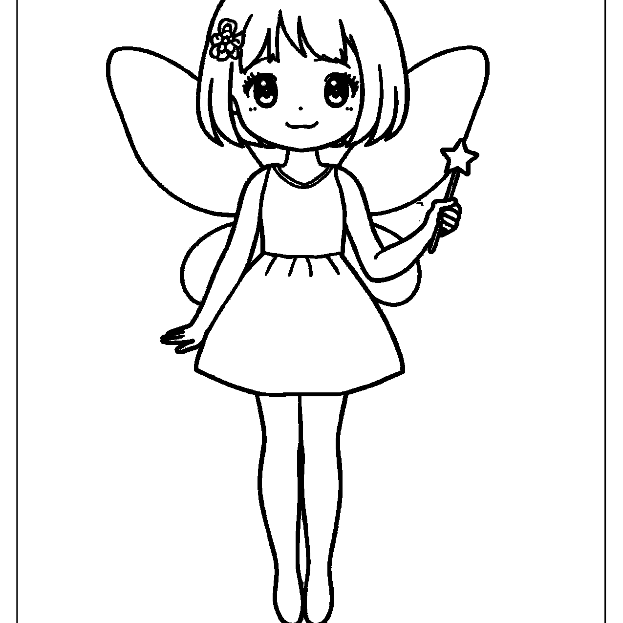 Cute fairy girl with a bob haircut holding a star wand