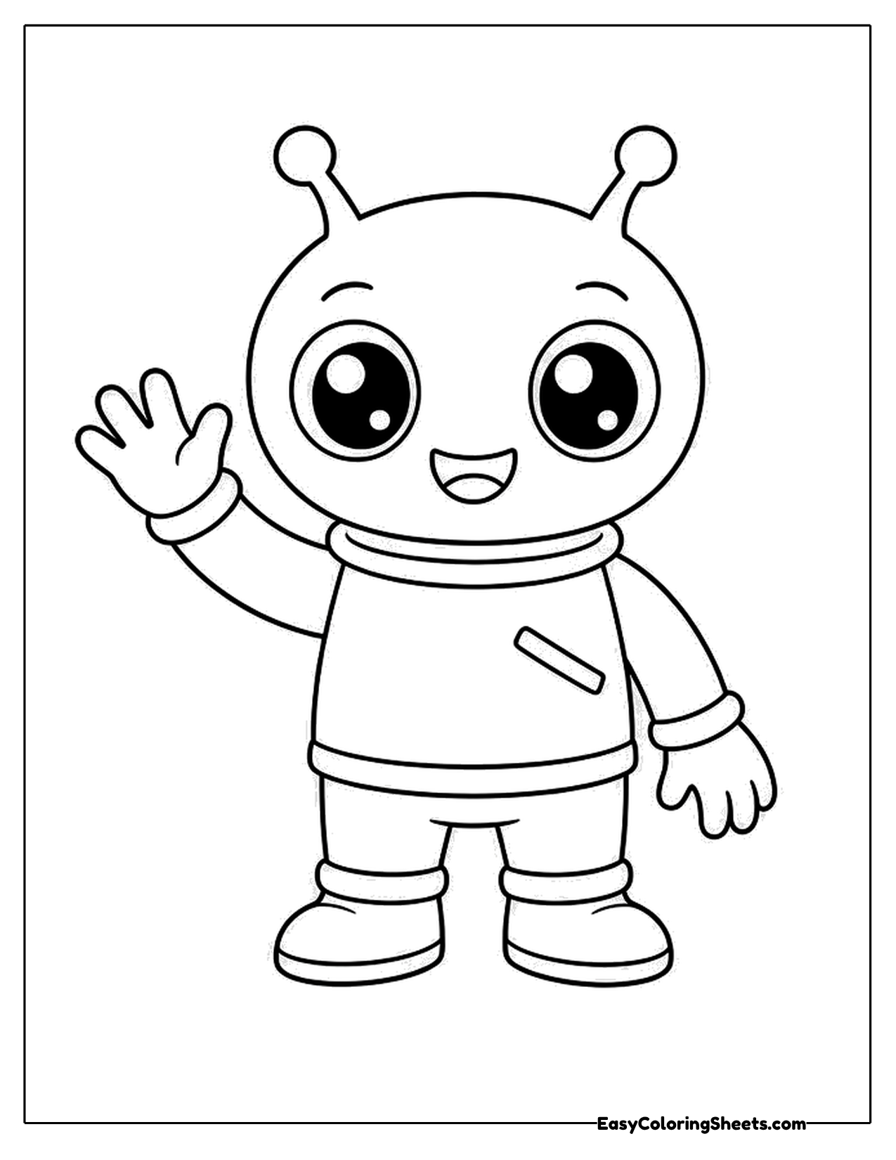 Friendly alien waving in a space suit