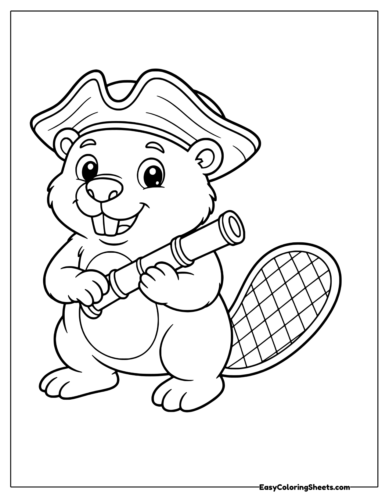 Beaver pirate in a tricorn hat holding a spyglass