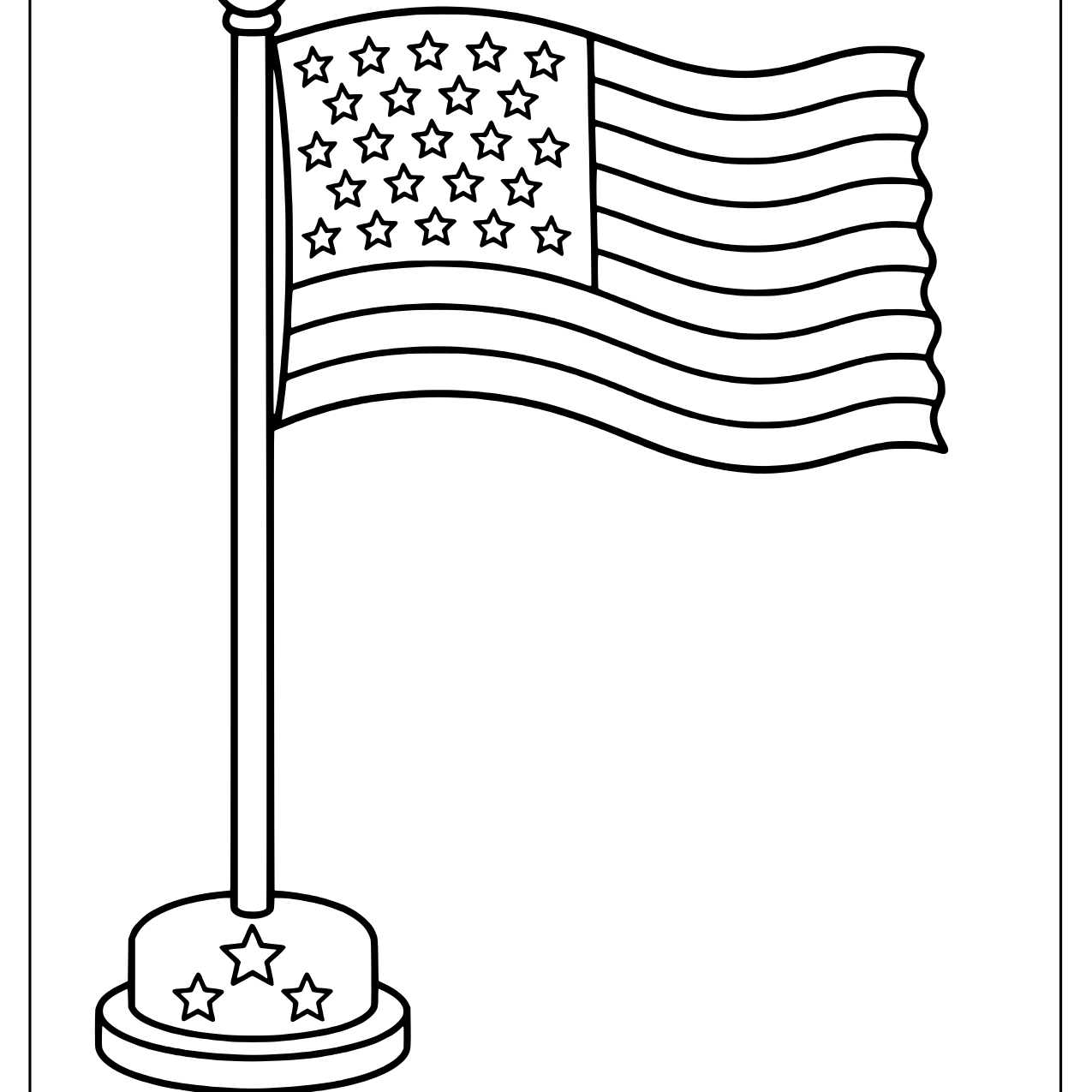 American flag waving from a tall pole on a star-decorated base